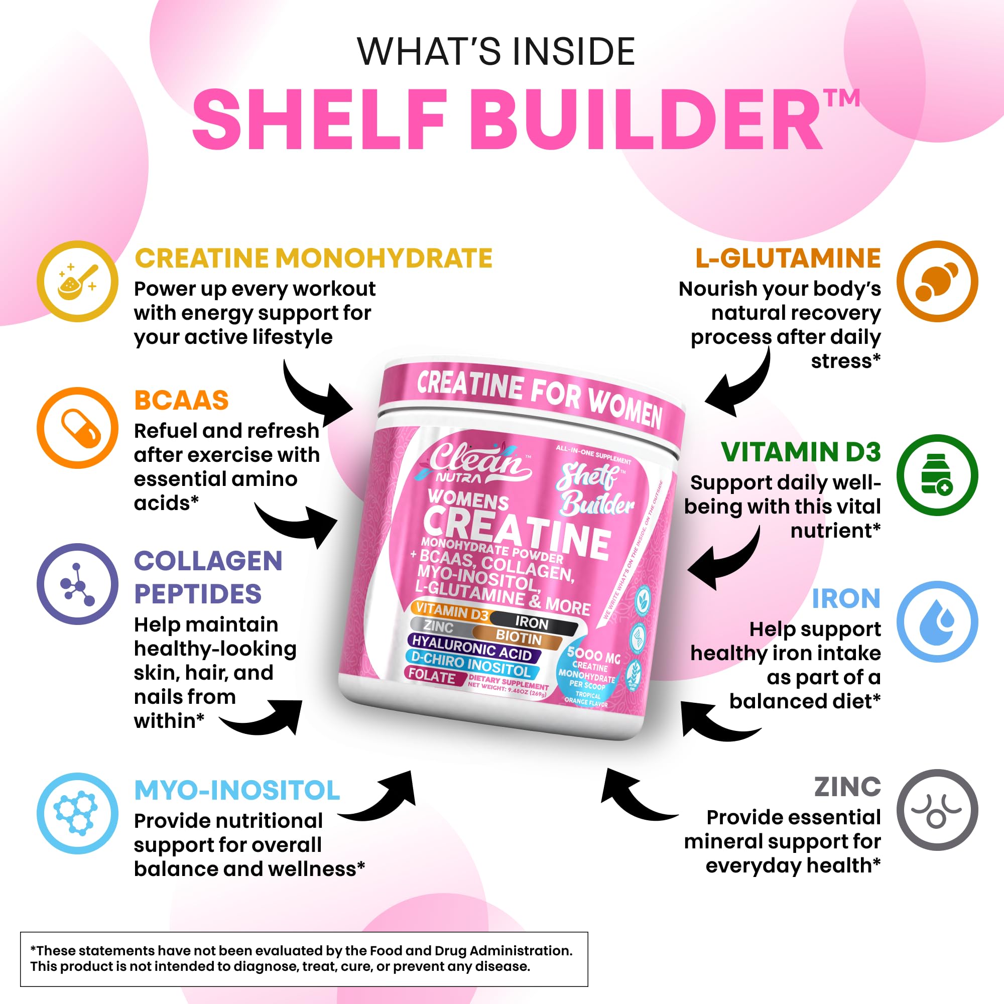 Clean Nutra Collagen Women powder scoop highlighting skin and joints support