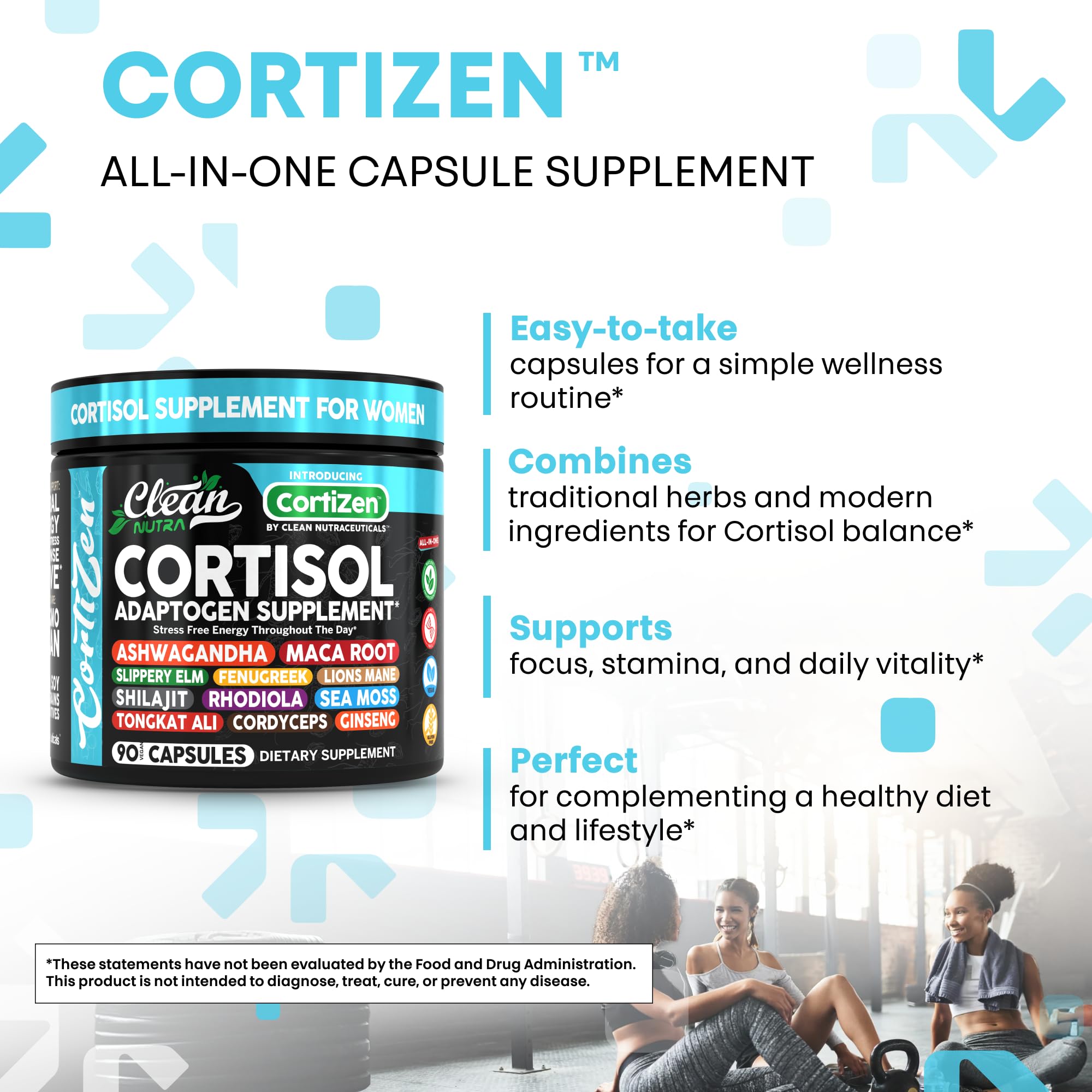 Clean Nutra Cortisol for Women capsules in spoon shot for easy measuring
