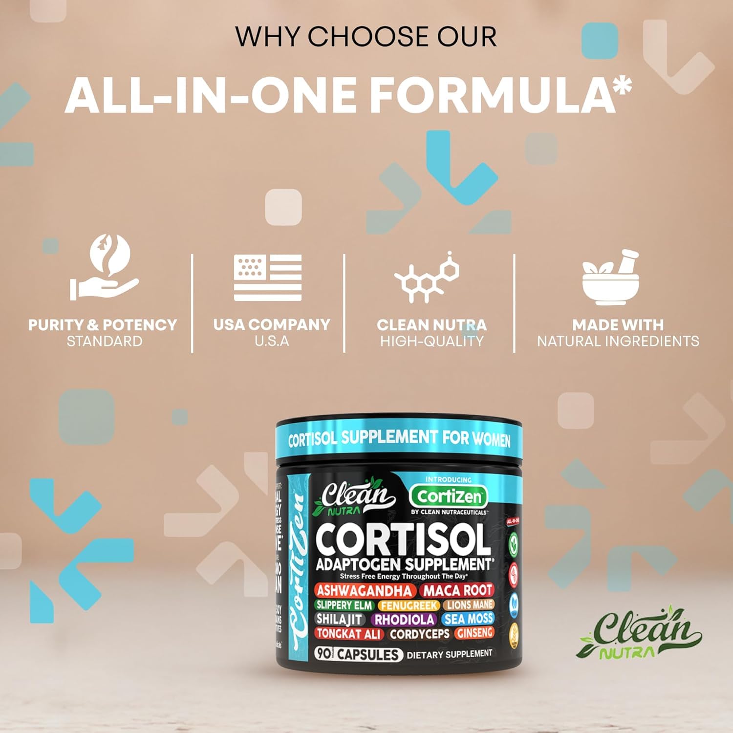 Clean Nutra Cortisol for Women glass of water setting for daily ritual