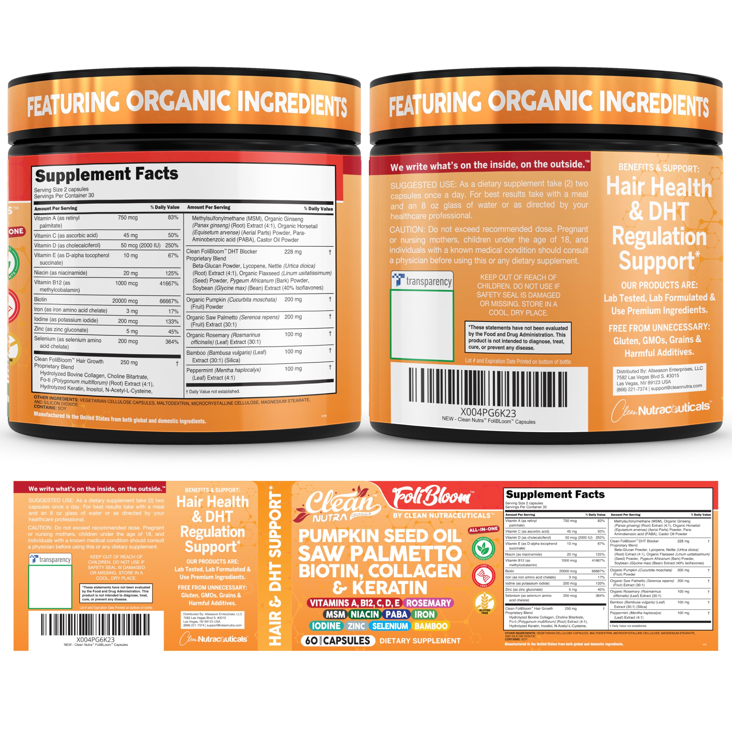 Clean Nutra daily pills closeup underscoring vegan capsules and B vitamins.