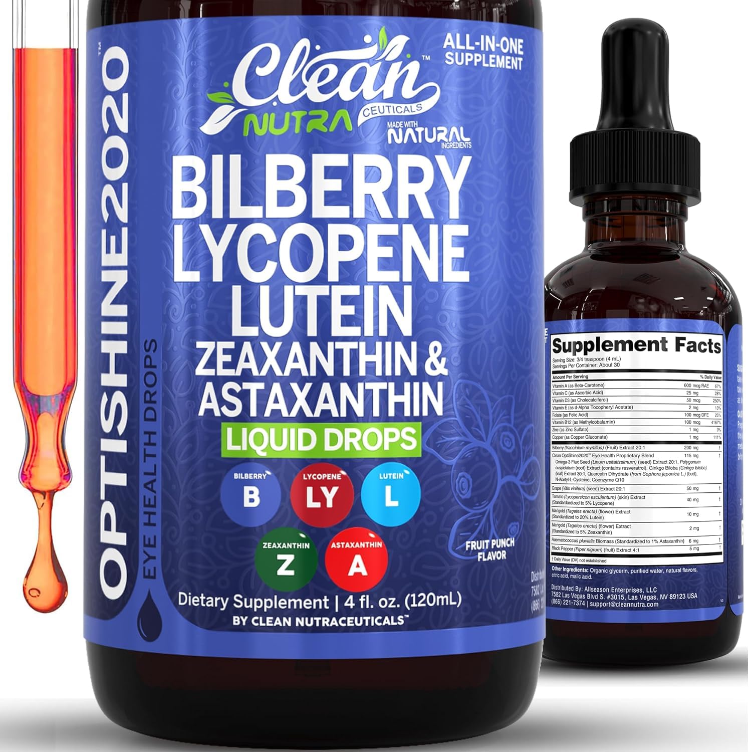 Clean Nutra Eye Drops all-in-one bottle for convenient daily eye support.