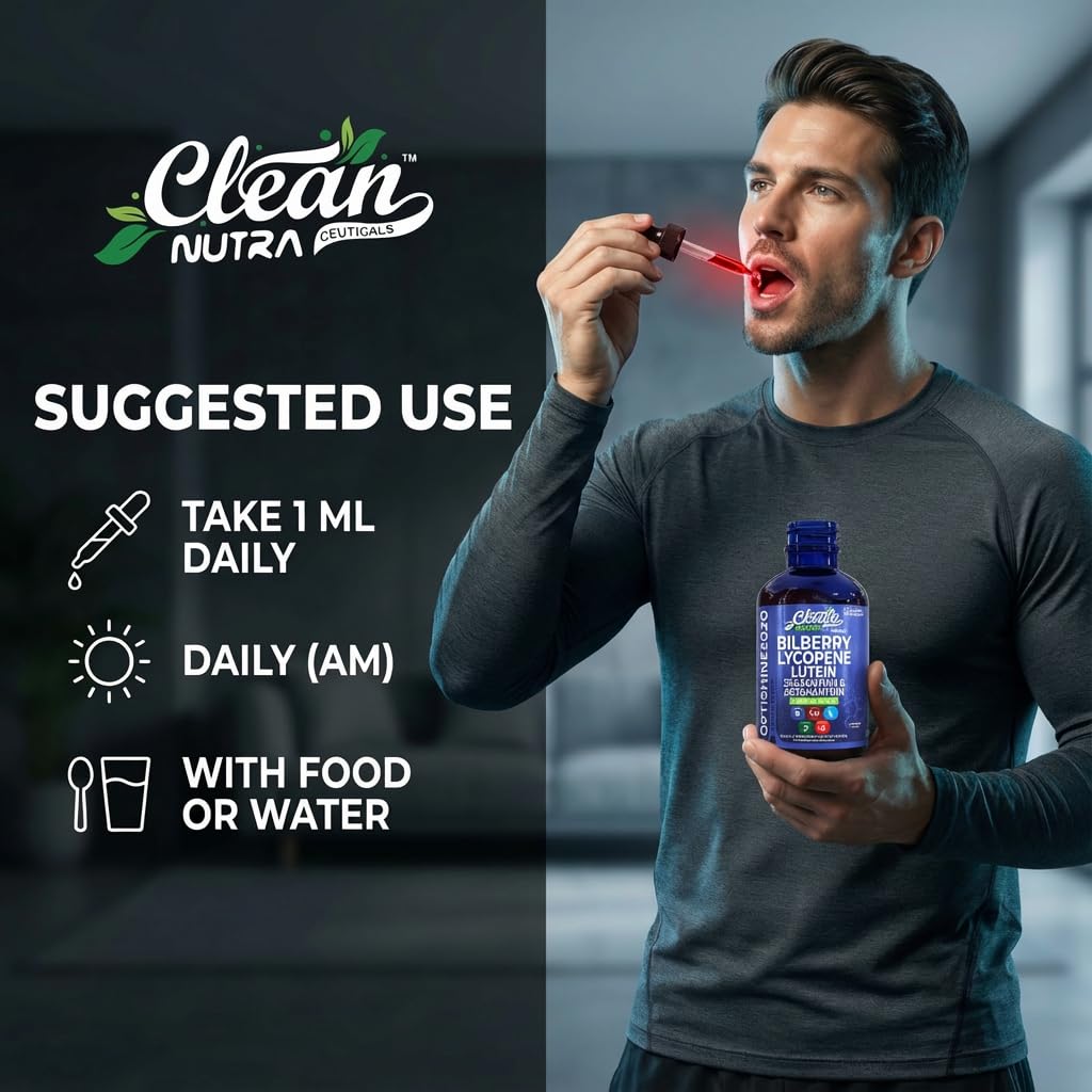 Clean Nutra Eye Drops lycopene-ingredient bottle highlights vibrant carotenoid complex.
