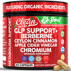 Clean Nutra GLP1 bottle with berberine and cinnamon for gut support.