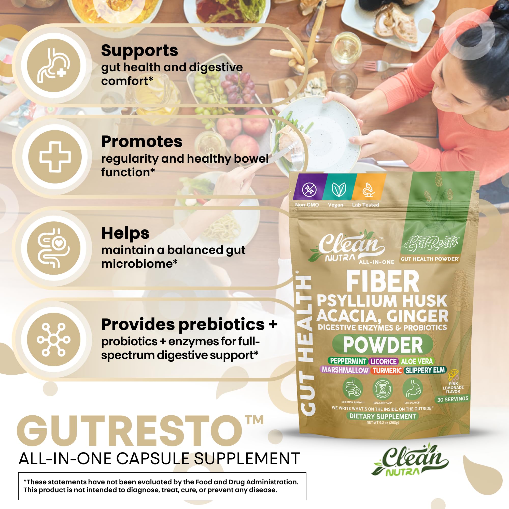 Clean Nutraceuticals GutResto psyllium husk fiber for regularity