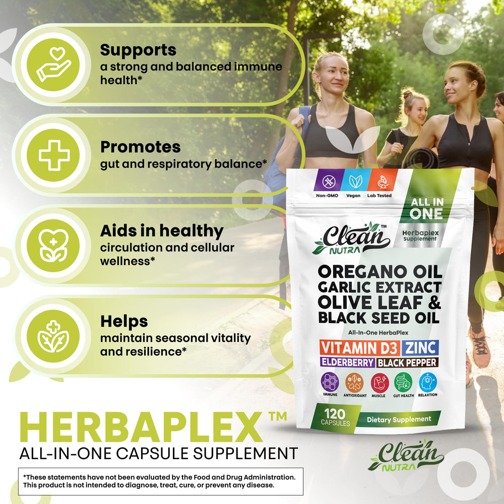 Olive leaf extract capsules in Herbaplex suggest natural resilience.