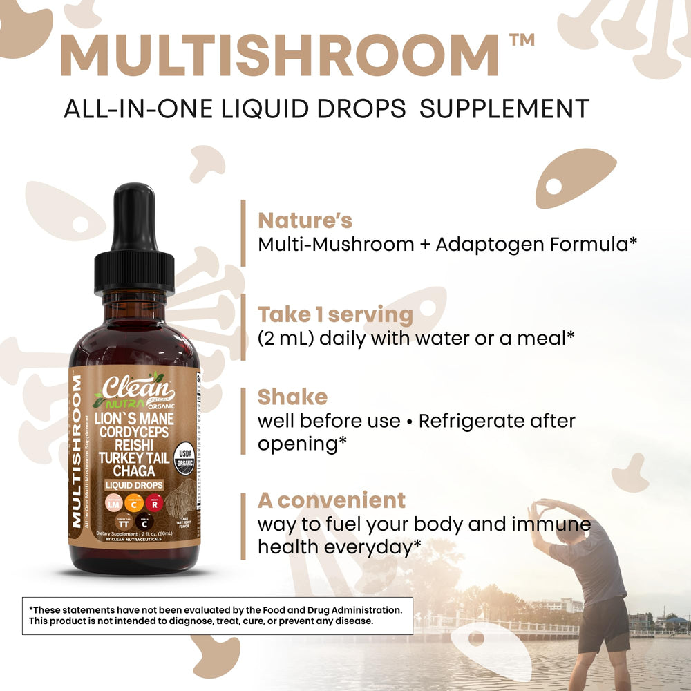 Clean Nutra Lions Mane & Turkey Tail drops support daily resilience