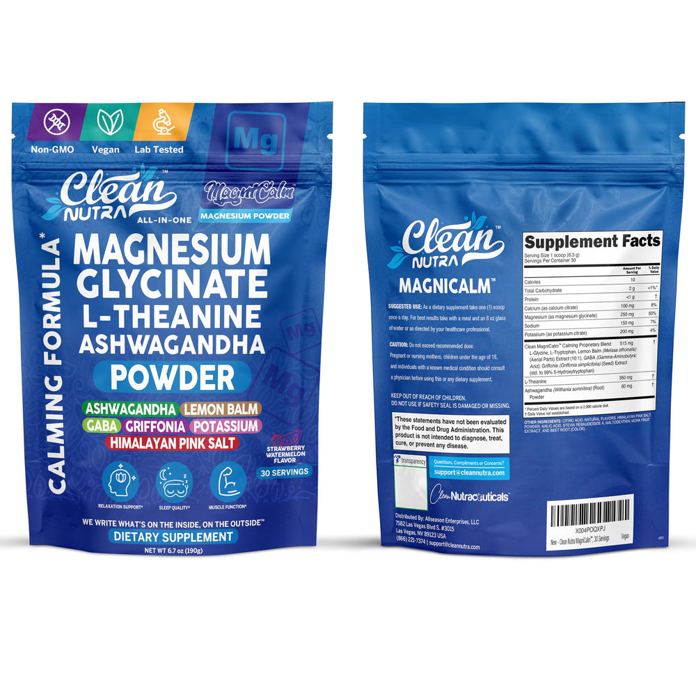 Clean Nutra powder on kitchen counter suggesting a daily relaxation routine