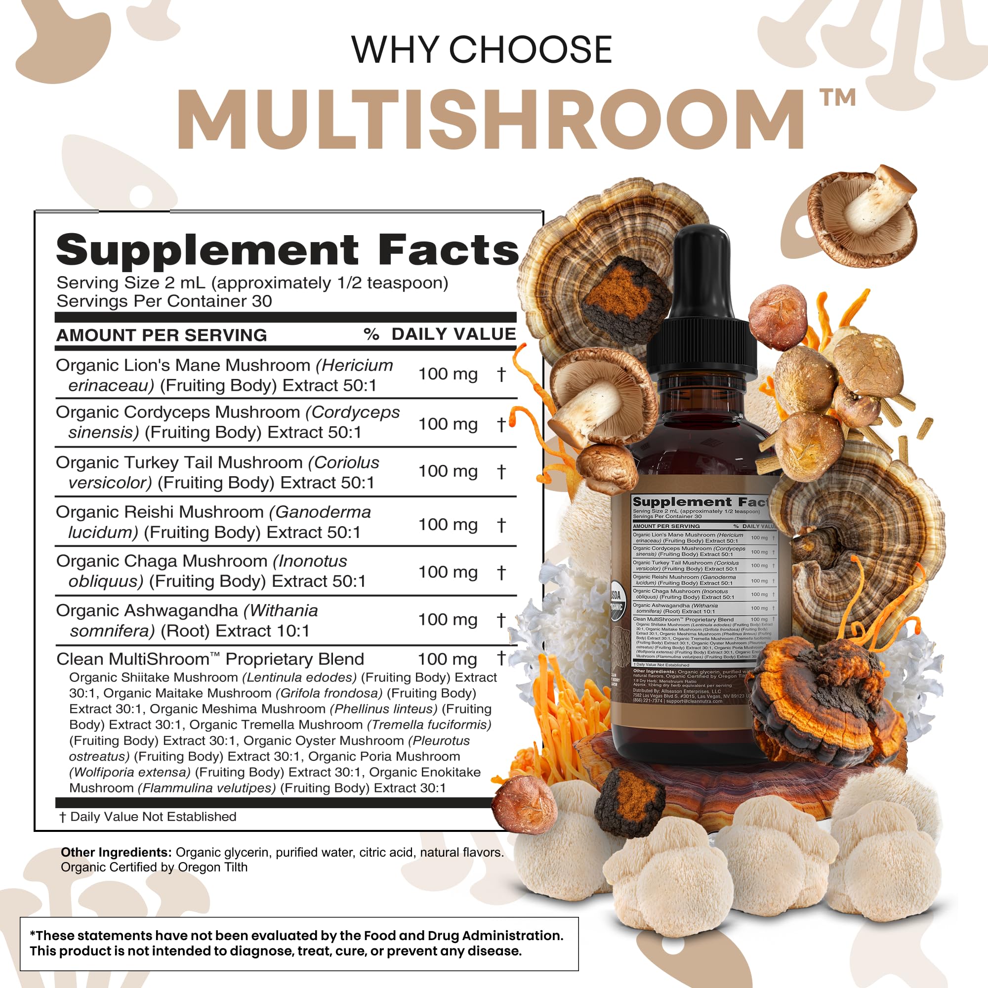 Clean Nutra Maitake Shiitake Tremella drops emphasize full-spectrum mushroom benefits
