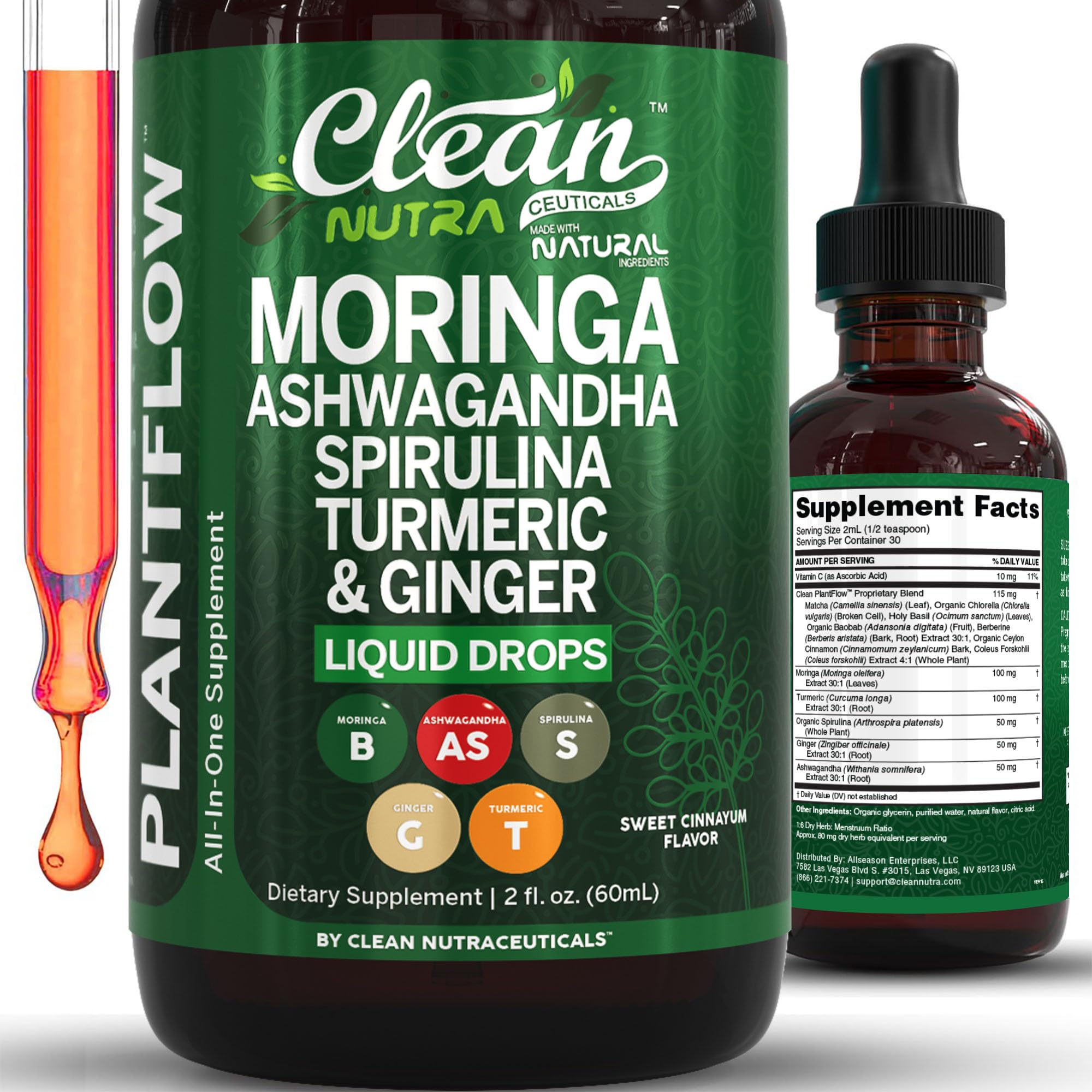 Clean Nutra Moringa Drops bottle closeup highlighting mint flavor and premium packaging