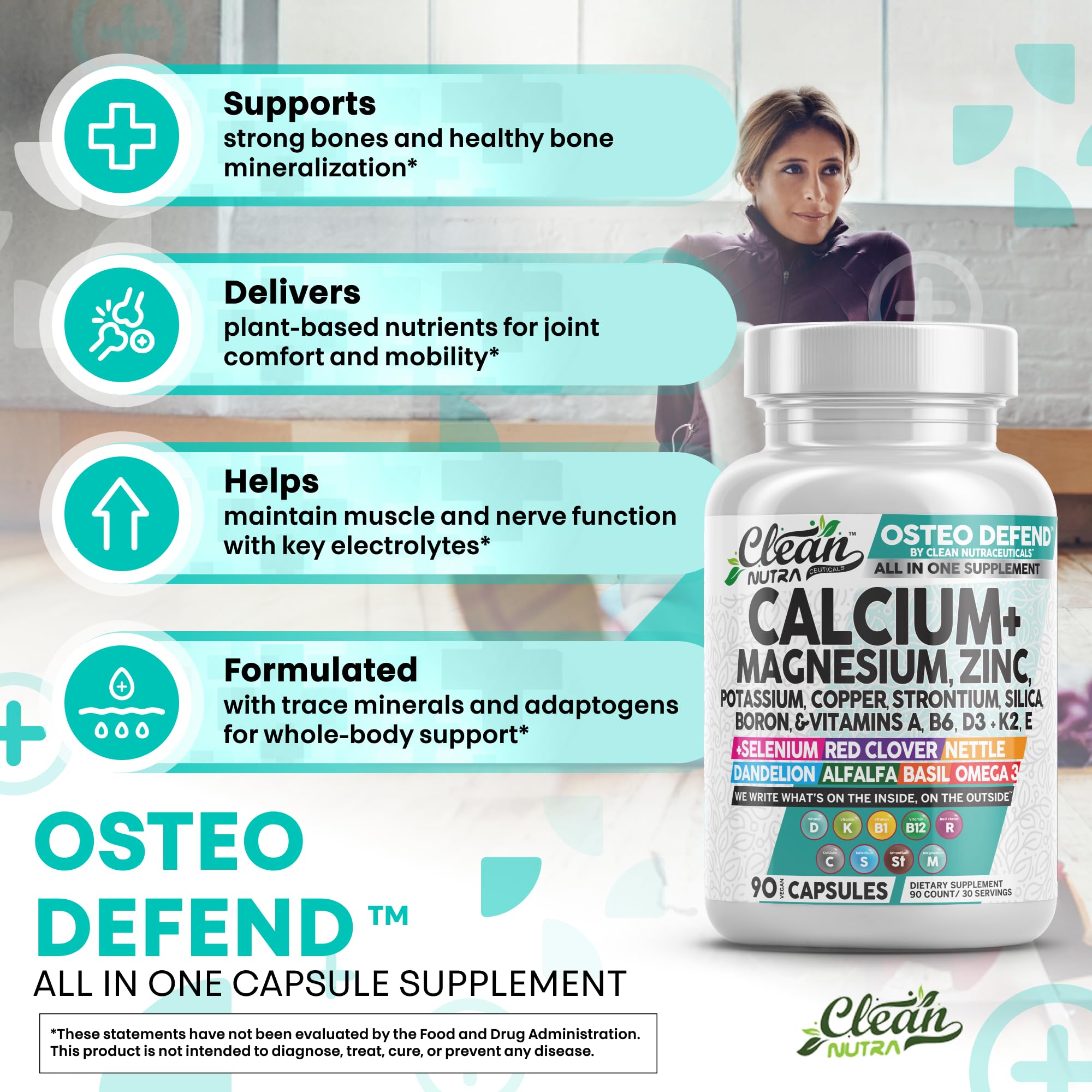 Osteo Defend ingredient blend featuring calcium, magnesium, zinc and others