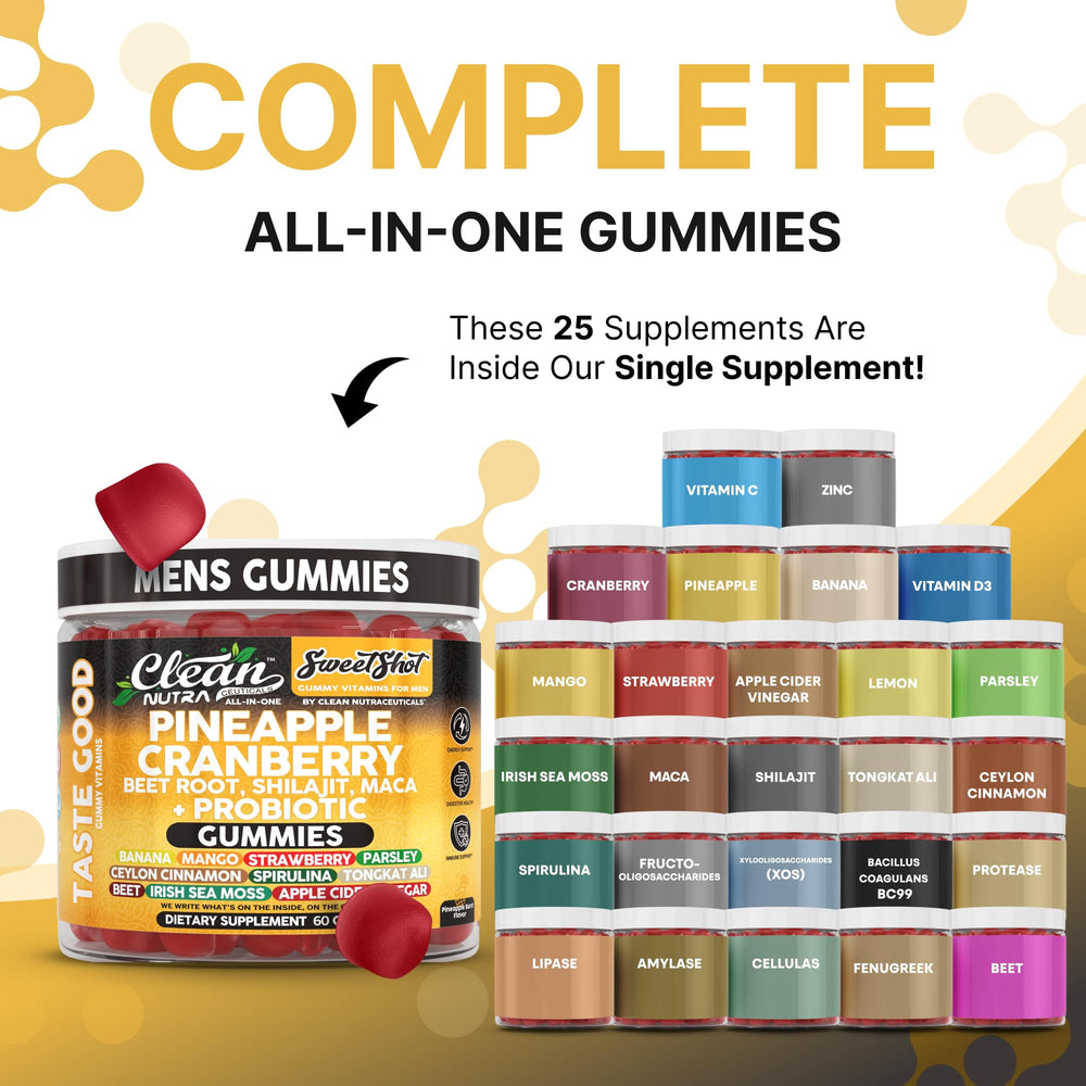 Clean Nutra pineapple-cranberry gummies close-up highlighting fruity flavor and convenient daily bite.