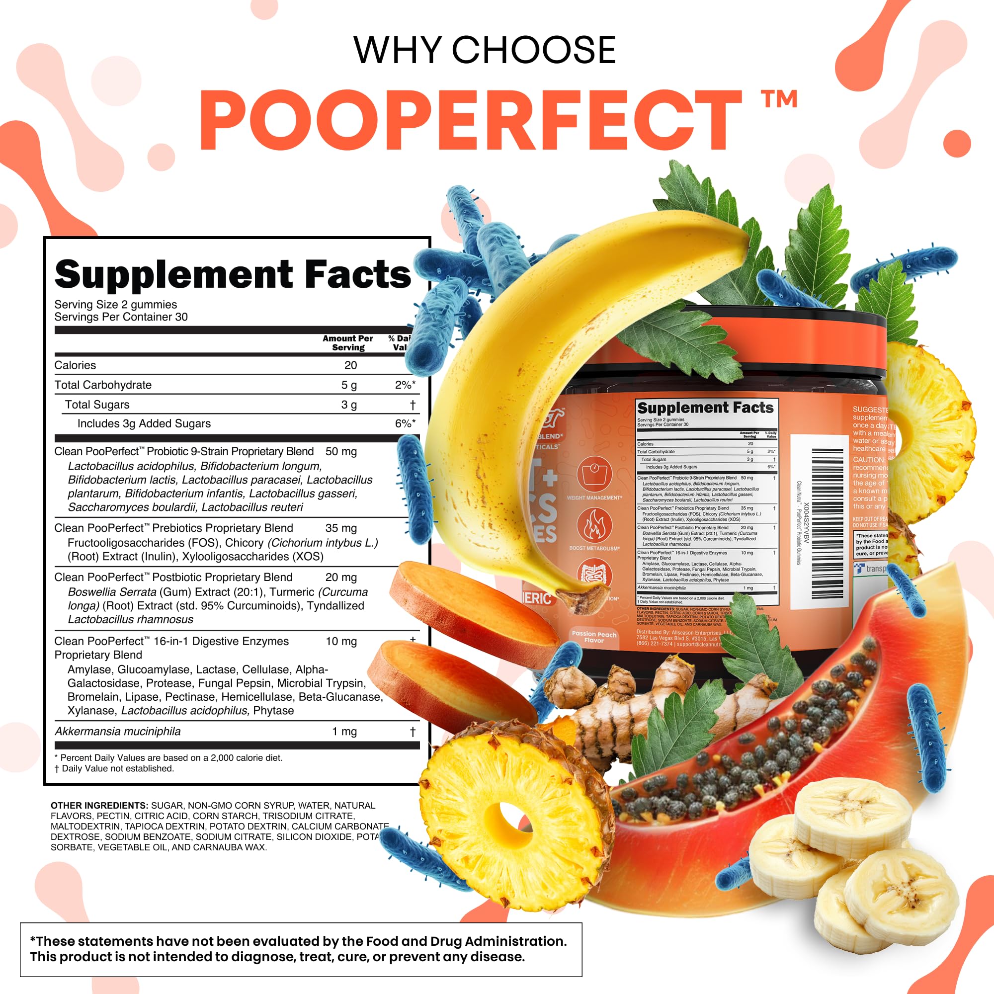Clean Nutra PooPerfect Akkermansia muciniphila included for gut-focused postbiotic support.