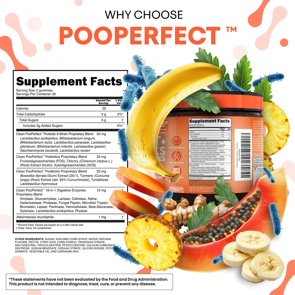 Clean Nutra PooPerfect Akkermansia muciniphila included for gut-focused postbiotic support.