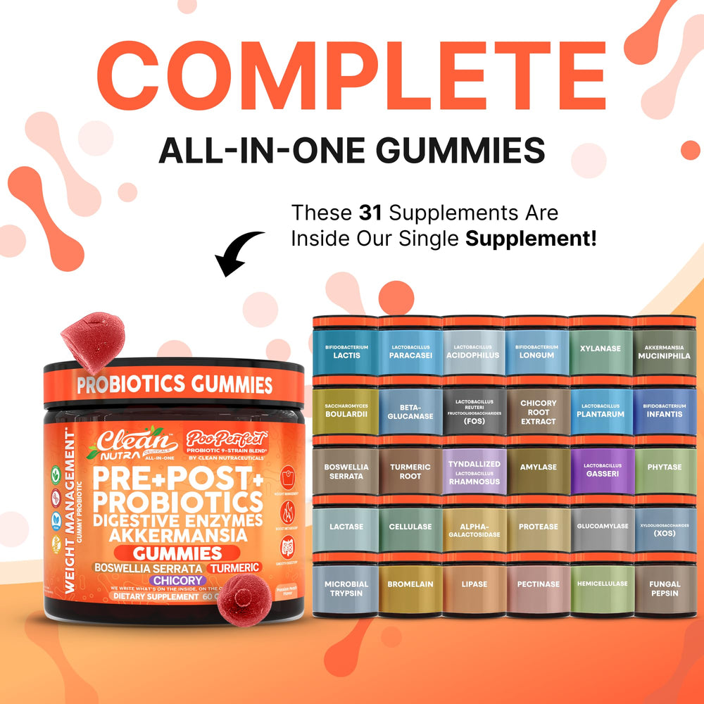 PooPerfect gummies in peach flavor for convenient digestion.