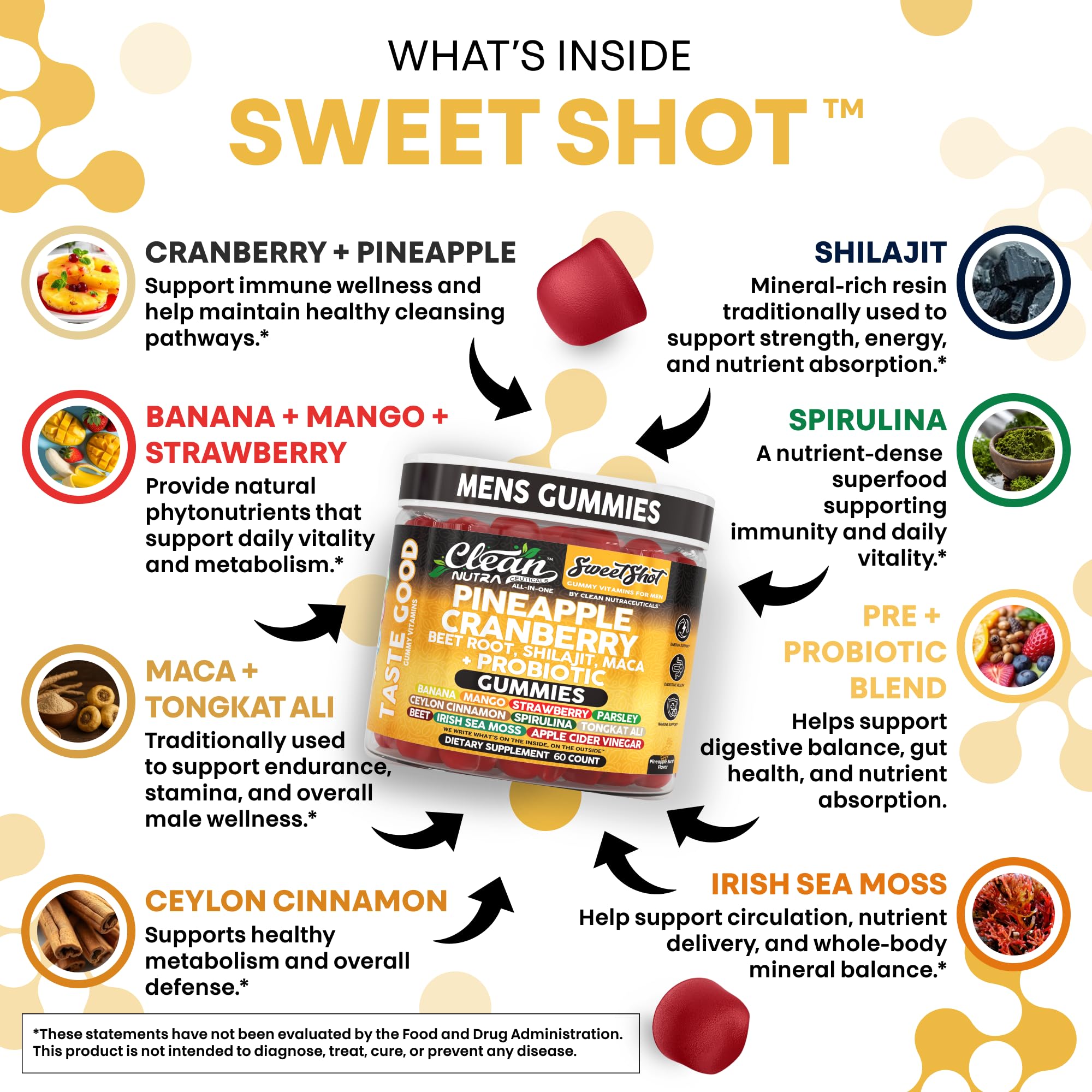 Clean Nutra probiotic gummies close-up for digestive support in a daily routine.