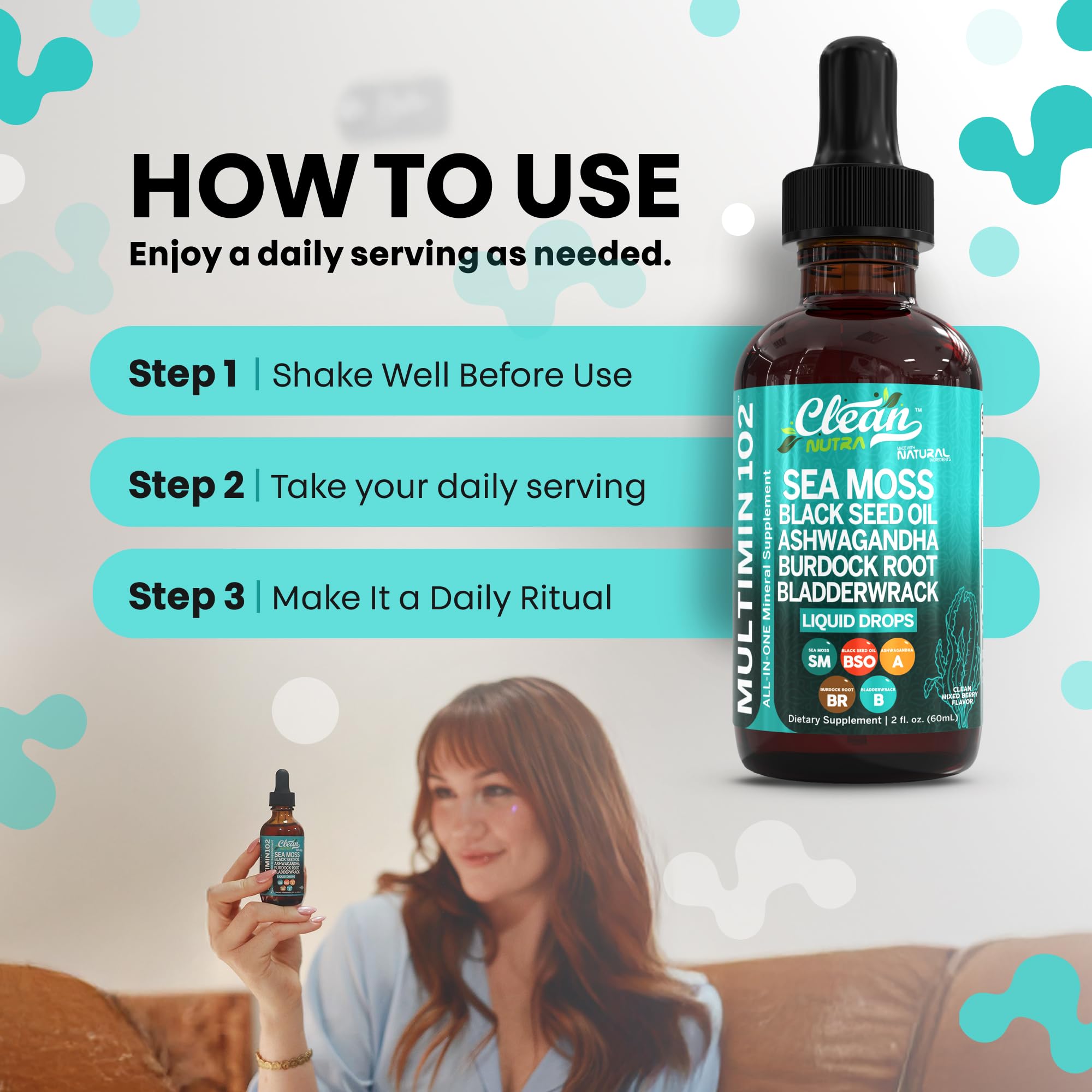 Clean Nutra sea moss drops added to a glass of water.