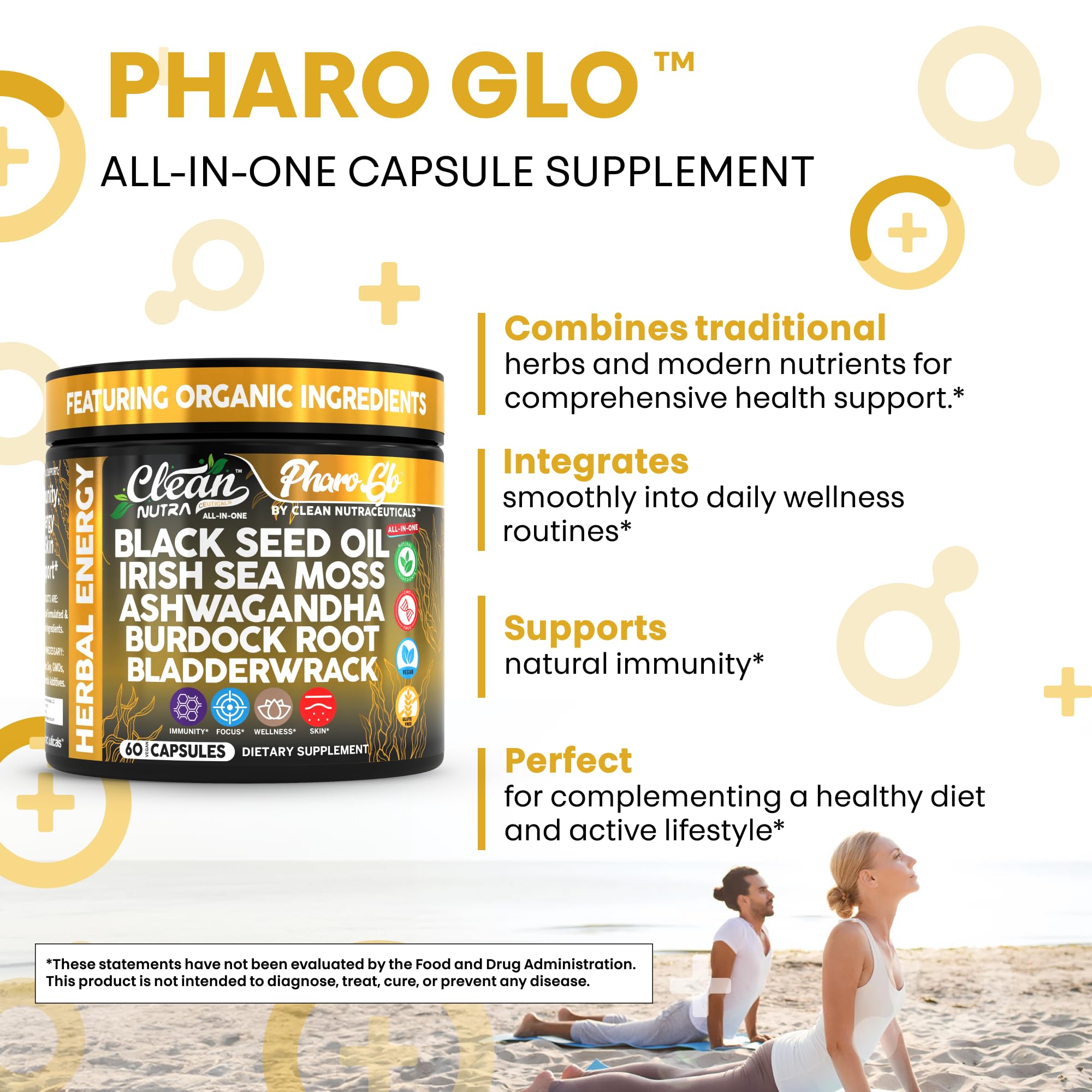 Clean Nutraceuticals sea-moss extract capsules bottle emphasizing trace minerals.