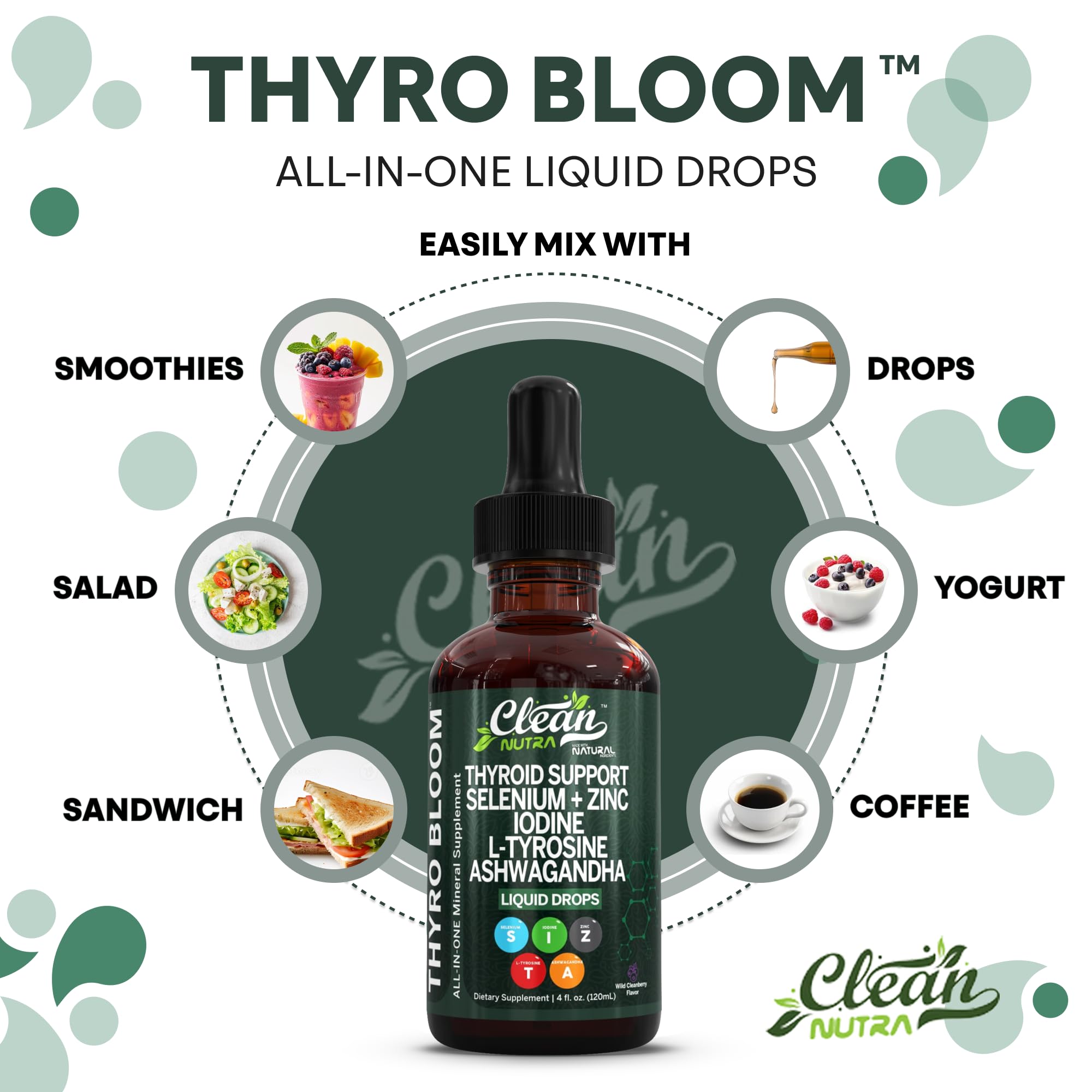 Close-up of Clean Nutra Thyroid Drops amber bottle signaling premium quality