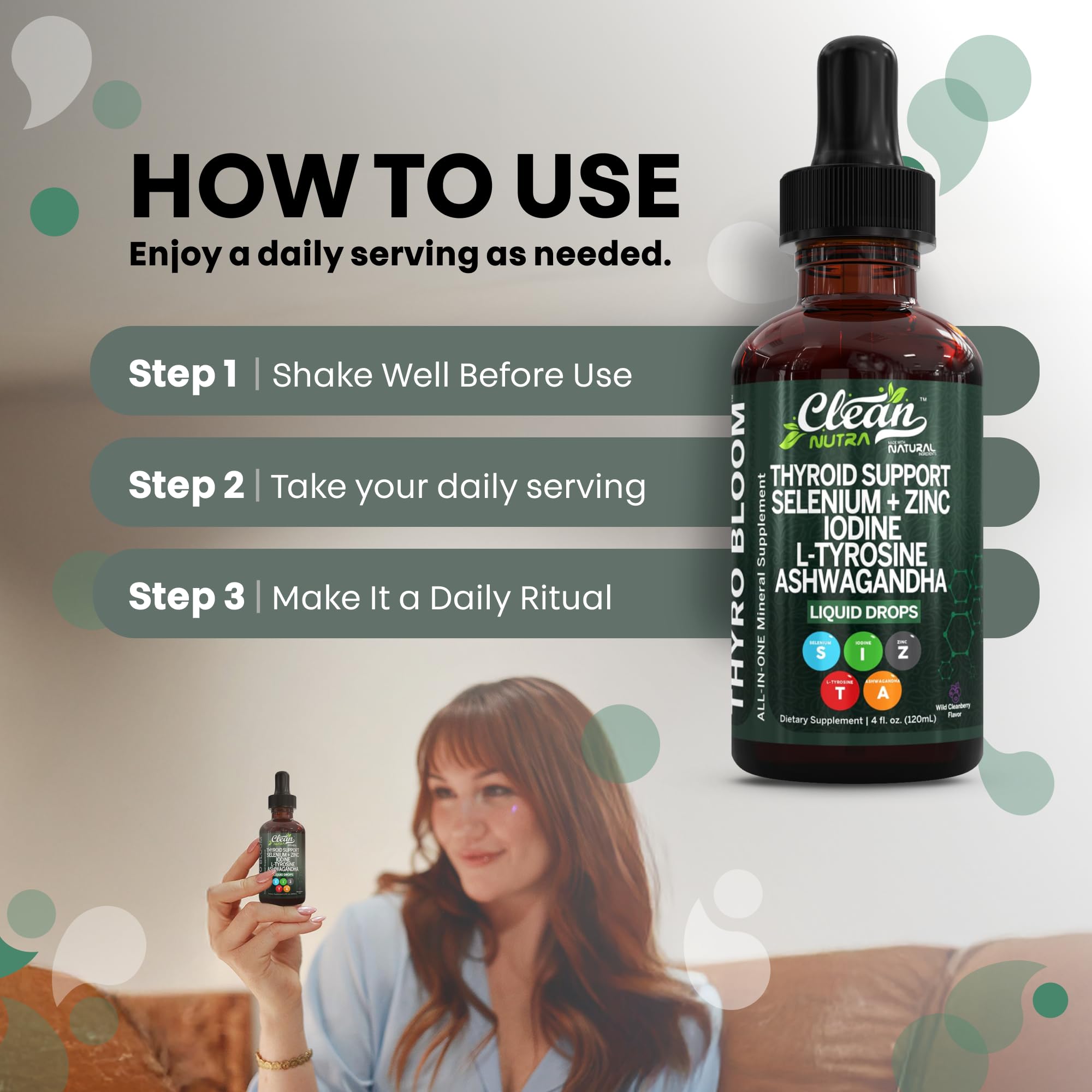 Dosing diagram shows simple drop method for easy use