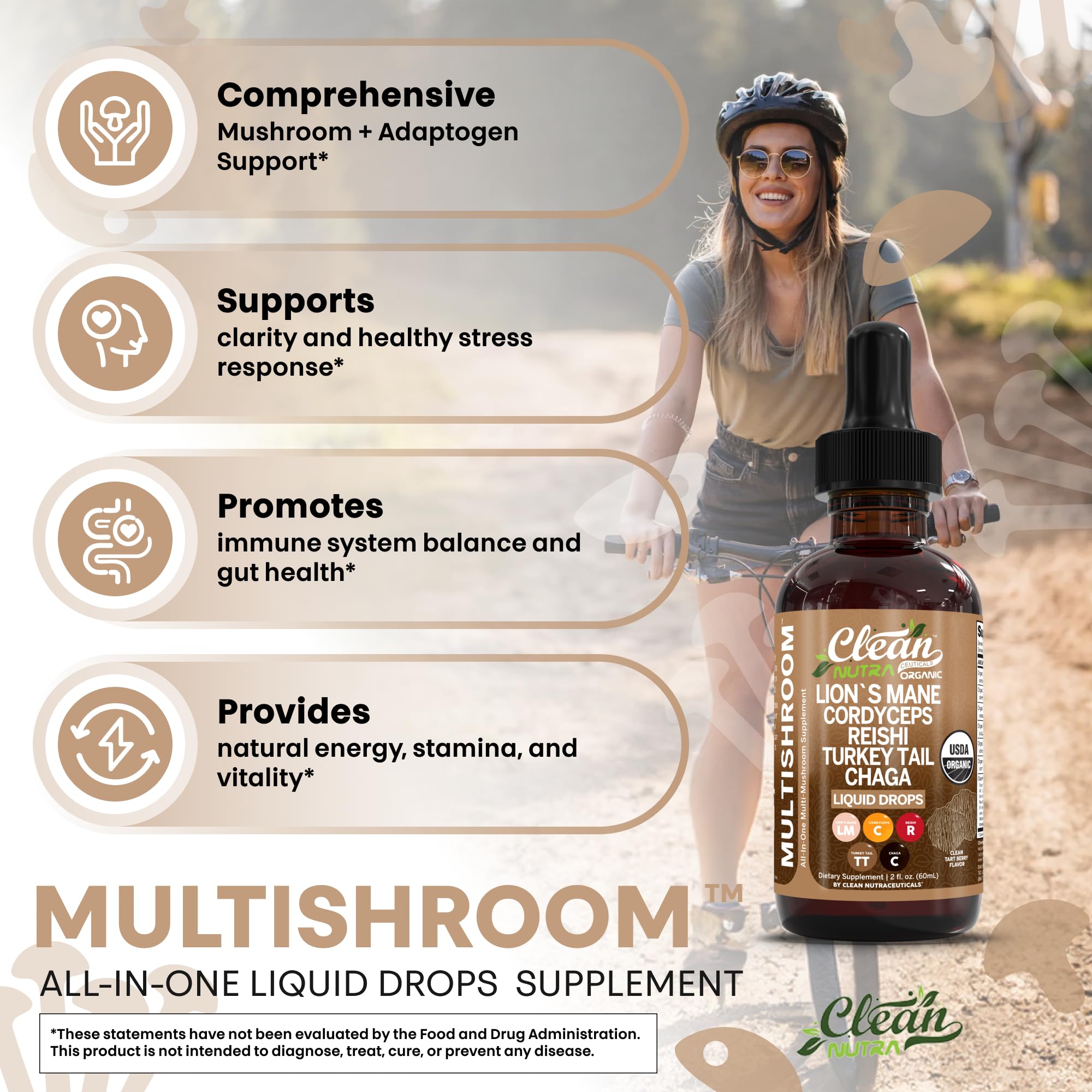 Clean Nutra Tremella Oyster Mushrooms drops aid hydration and skin moisture
