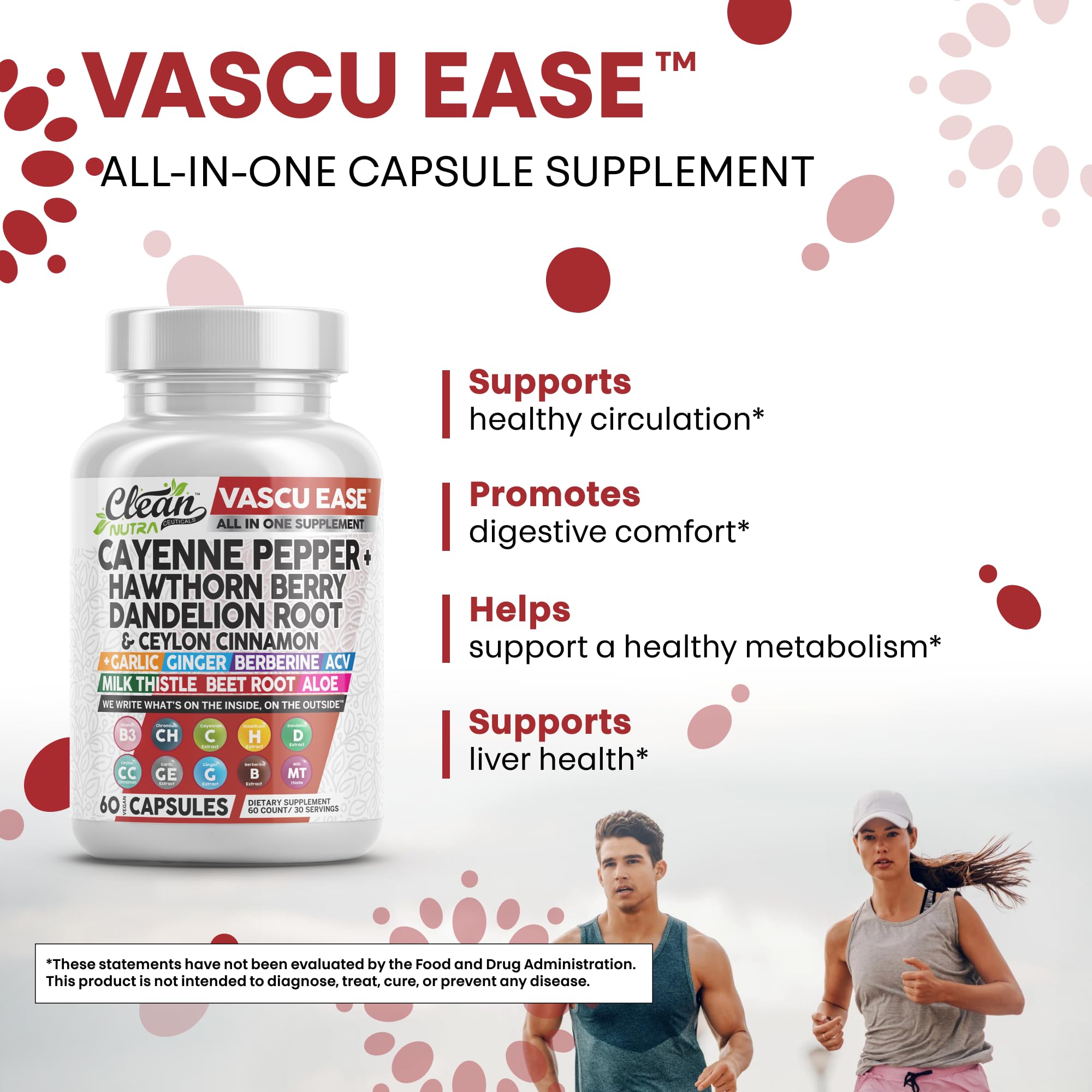 Clean Nutra Vascu Ease apple cider vinegar capsules display for holistic balance.