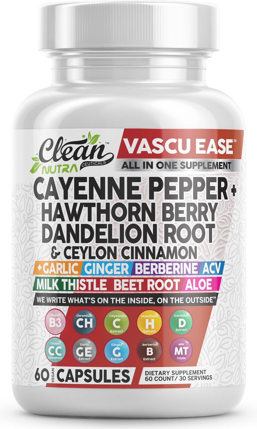 Clean Nutra Vascu Ease bottle with capsules for daily digestive comfort.