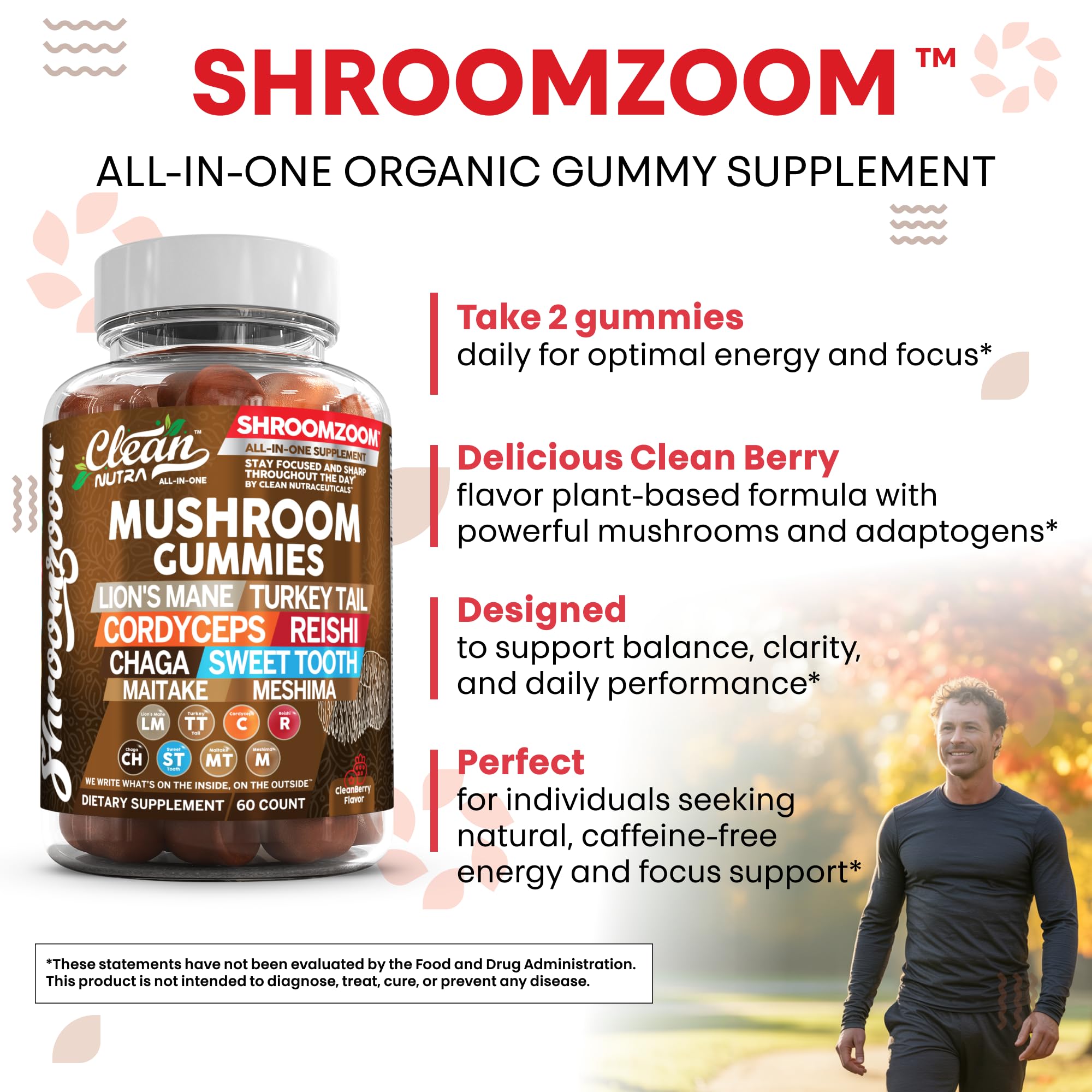 Clean Nutraceuticals maitake tremella gummy emphasizing gut health and hydration