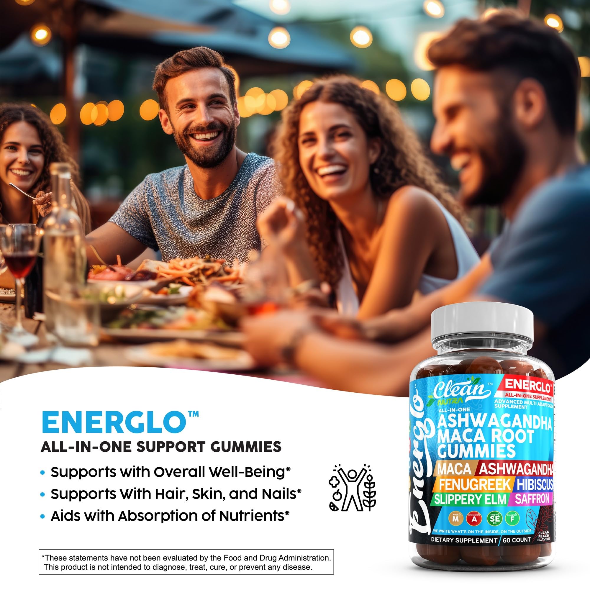 Clean Nutraceuticals Ashwagandha Maca Gummies closeup showing peach flavor.