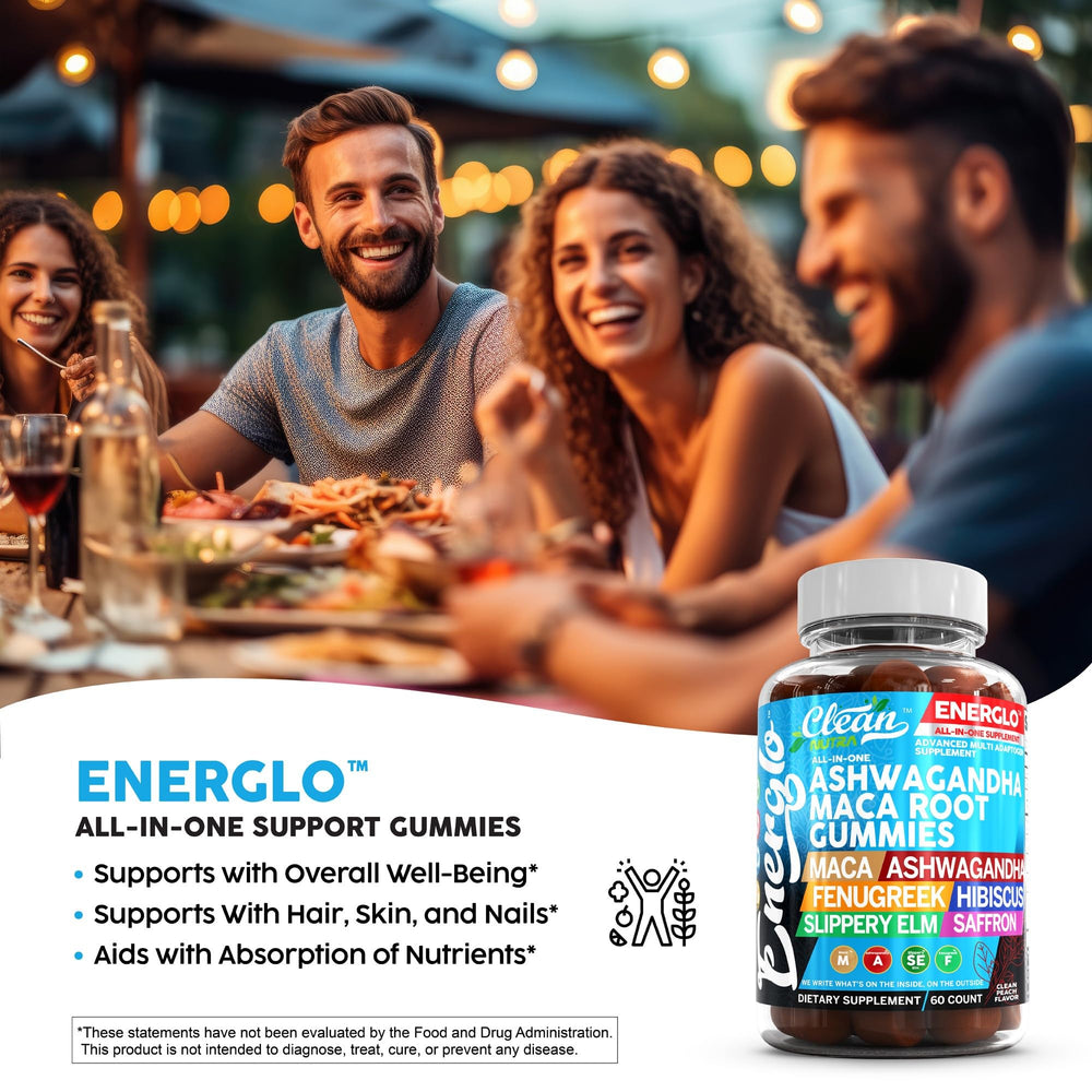Clean Nutraceuticals Ashwagandha Maca Gummies closeup showing peach flavor.