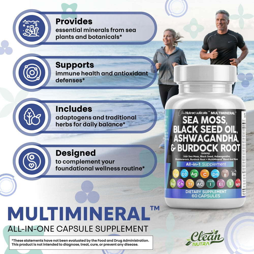 Clean Nutraceuticals bladderwrack burdock root capsules with mineral-rich profile.