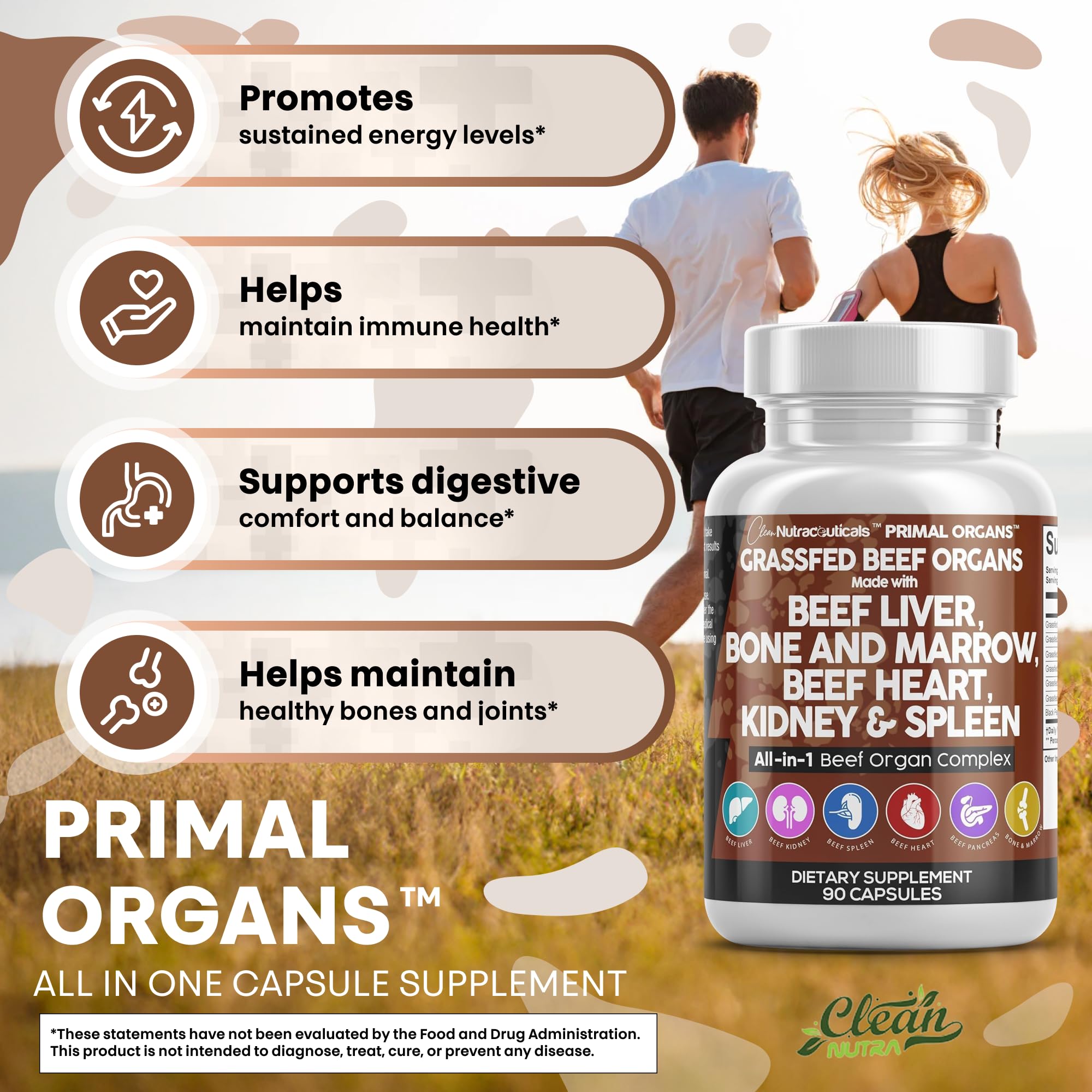 Beef bone and marrow components complement the organ complex for balanced nutrition.