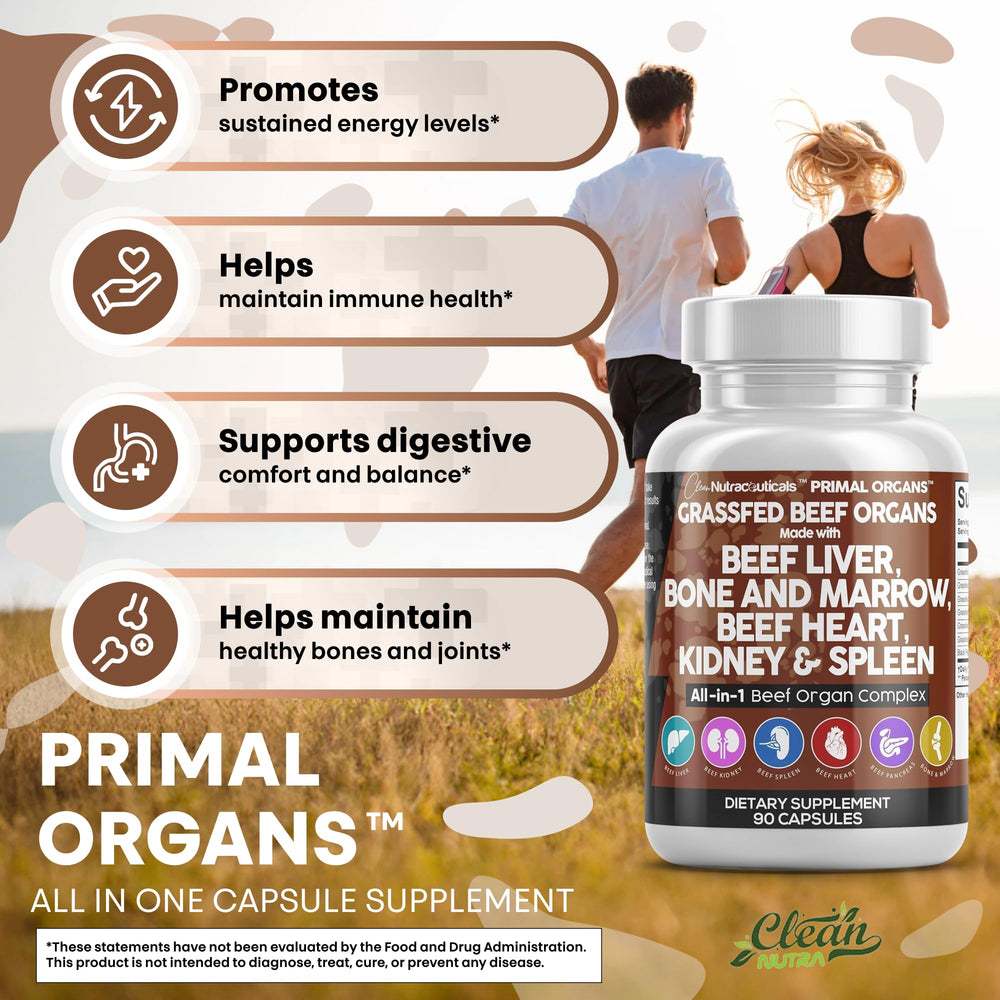 Beef bone and marrow components complement the organ complex for balanced nutrition.