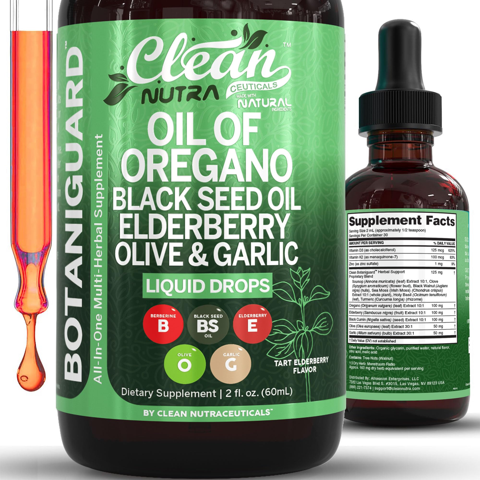 Clean Nutraceuticals Botaniguard bottle shows oregano oil blend for daily immune support