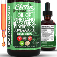 Clean Nutraceuticals Botaniguard bottle shows oregano oil blend for daily immune support