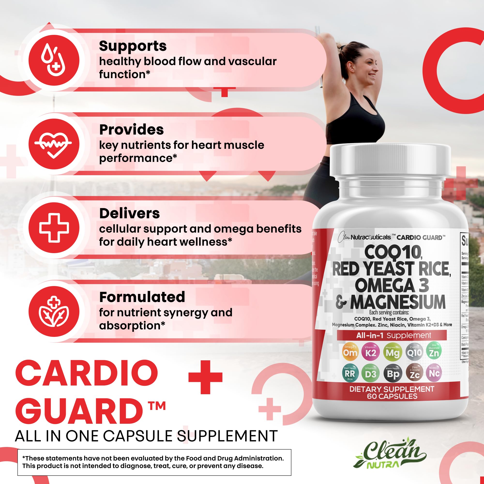 CoQ10 200mg softgels next to omega-3 capsules for daily energy and cell support.