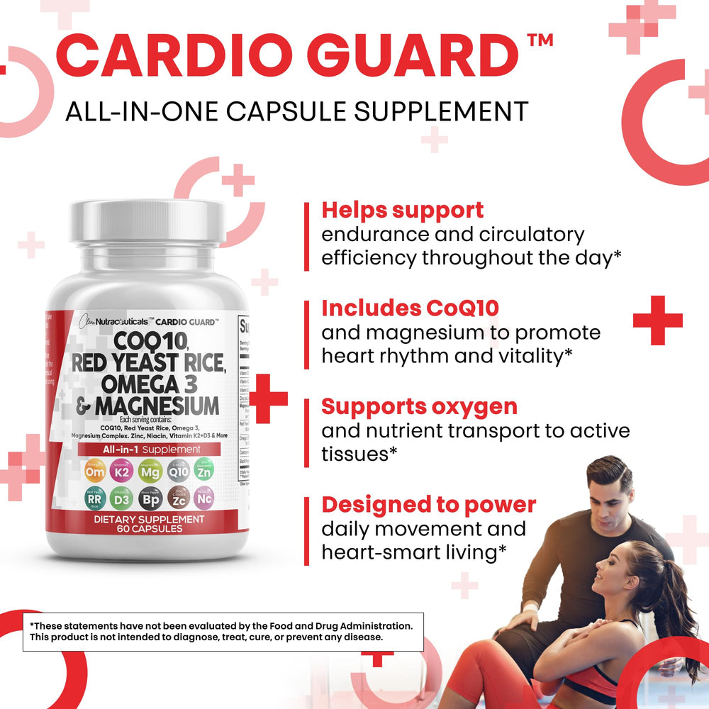 Omega-3 fatty acids with red yeast rice for a holistic dietary supplement option.