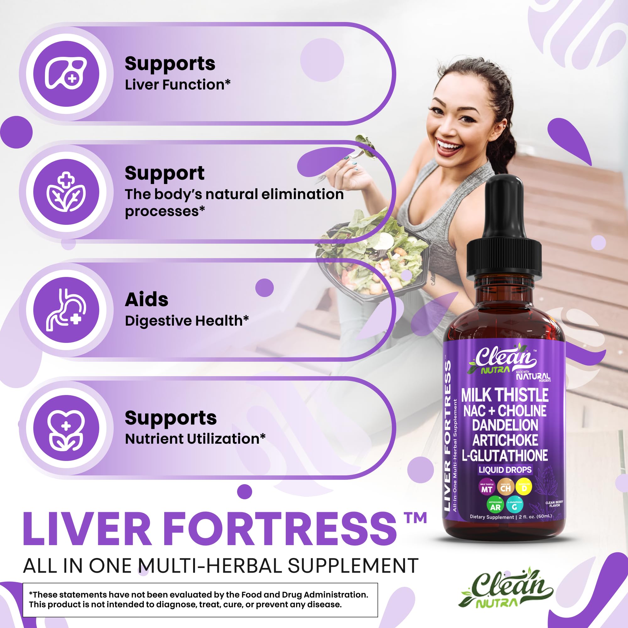 Clean Nutraceuticals Choline L-Glutathione liquid drops bottle promotes antioxidant support