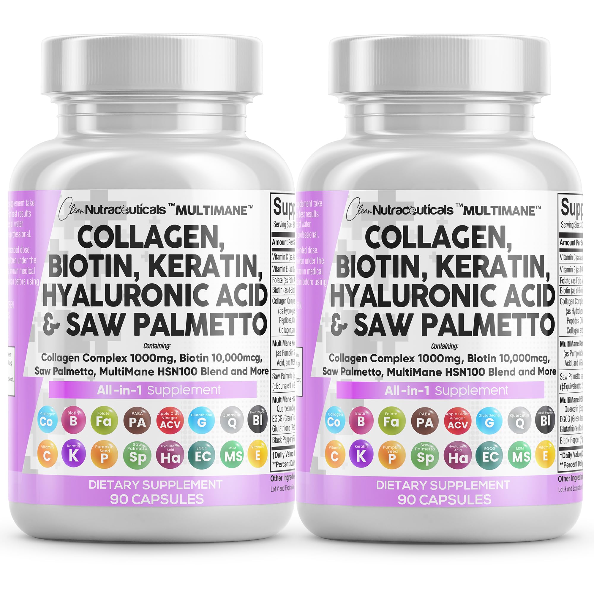Clean Nutraceuticals collagen pills bottle highlighting 1000mg dose for hair, skin, and nails.