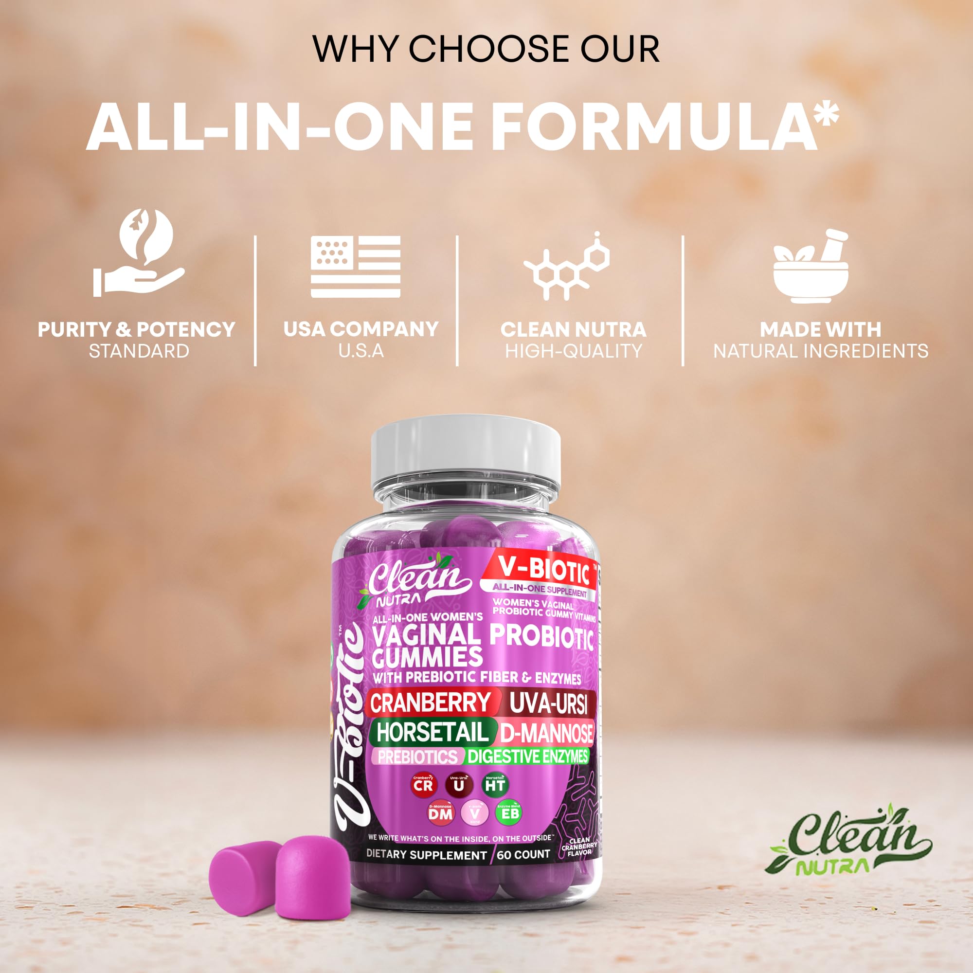 Clean Nutraceuticals D‑Mannose Cranberry combo gummy for bladder comfort.