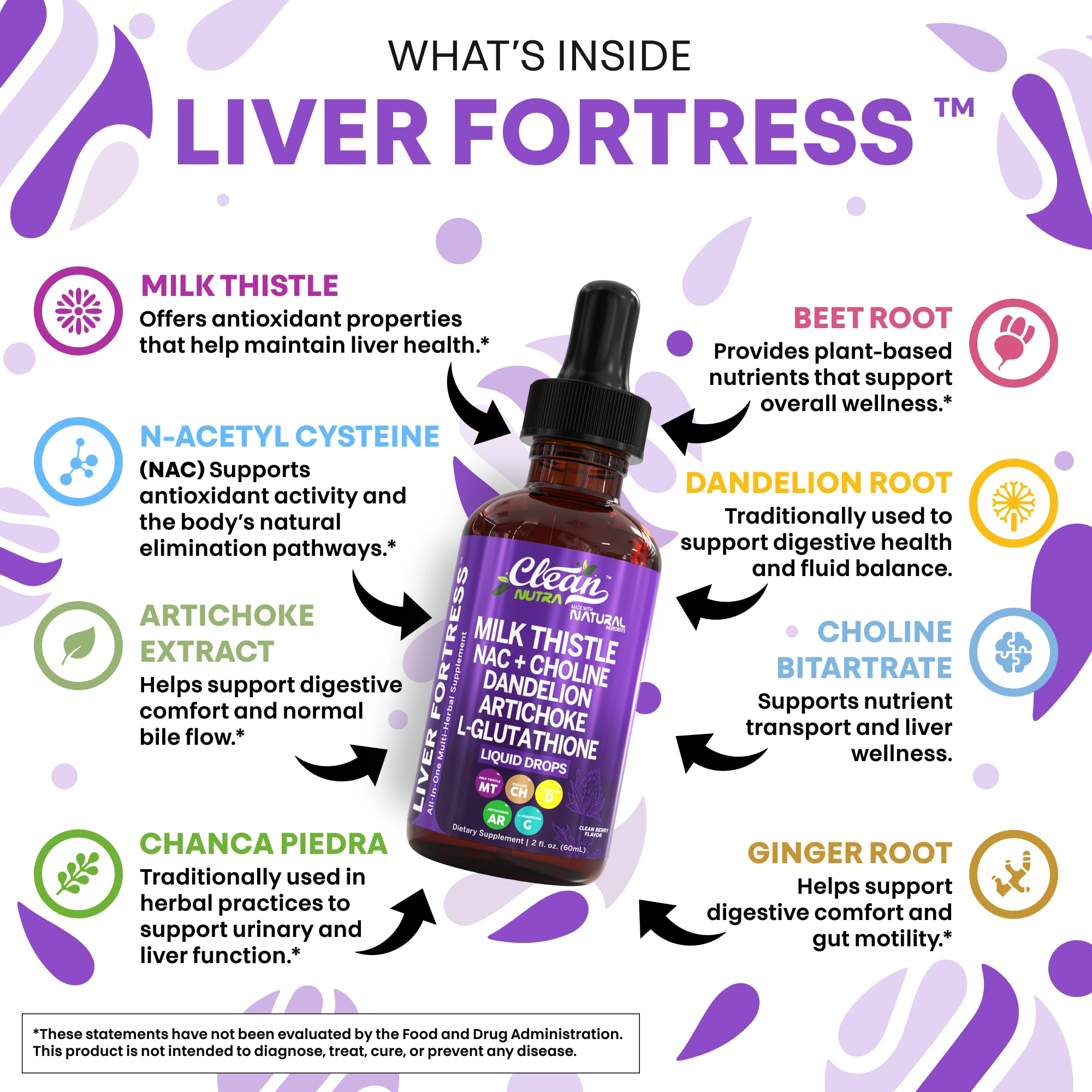 Clean Nutraceuticals Dandelion and Artichoke liquid drops bottle captures herbal blend
