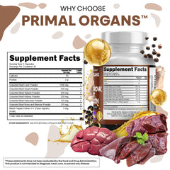 Bottle label highlights liver, heart, spleen, pancreas blend for comprehensive support.