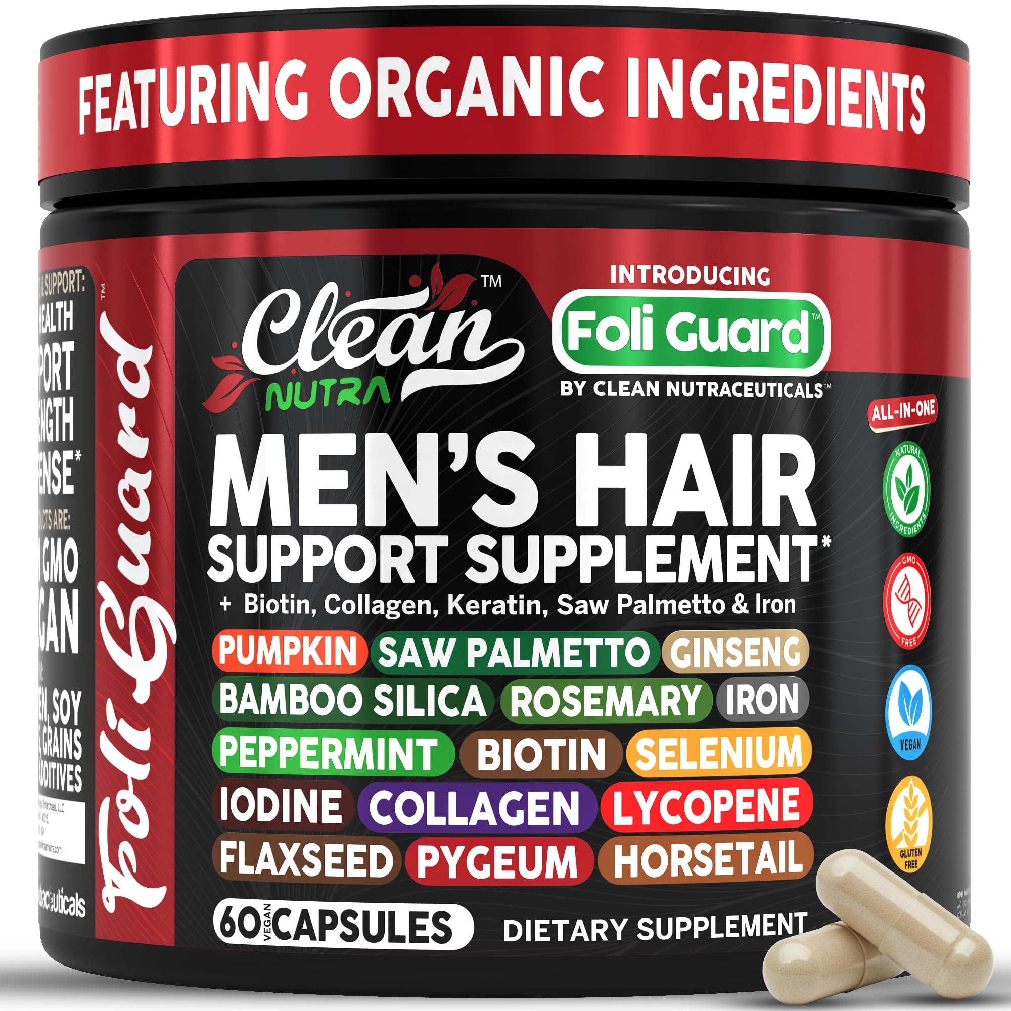 Clean Nutraceuticals Foli Guard bottle with capsules for daily hair support.