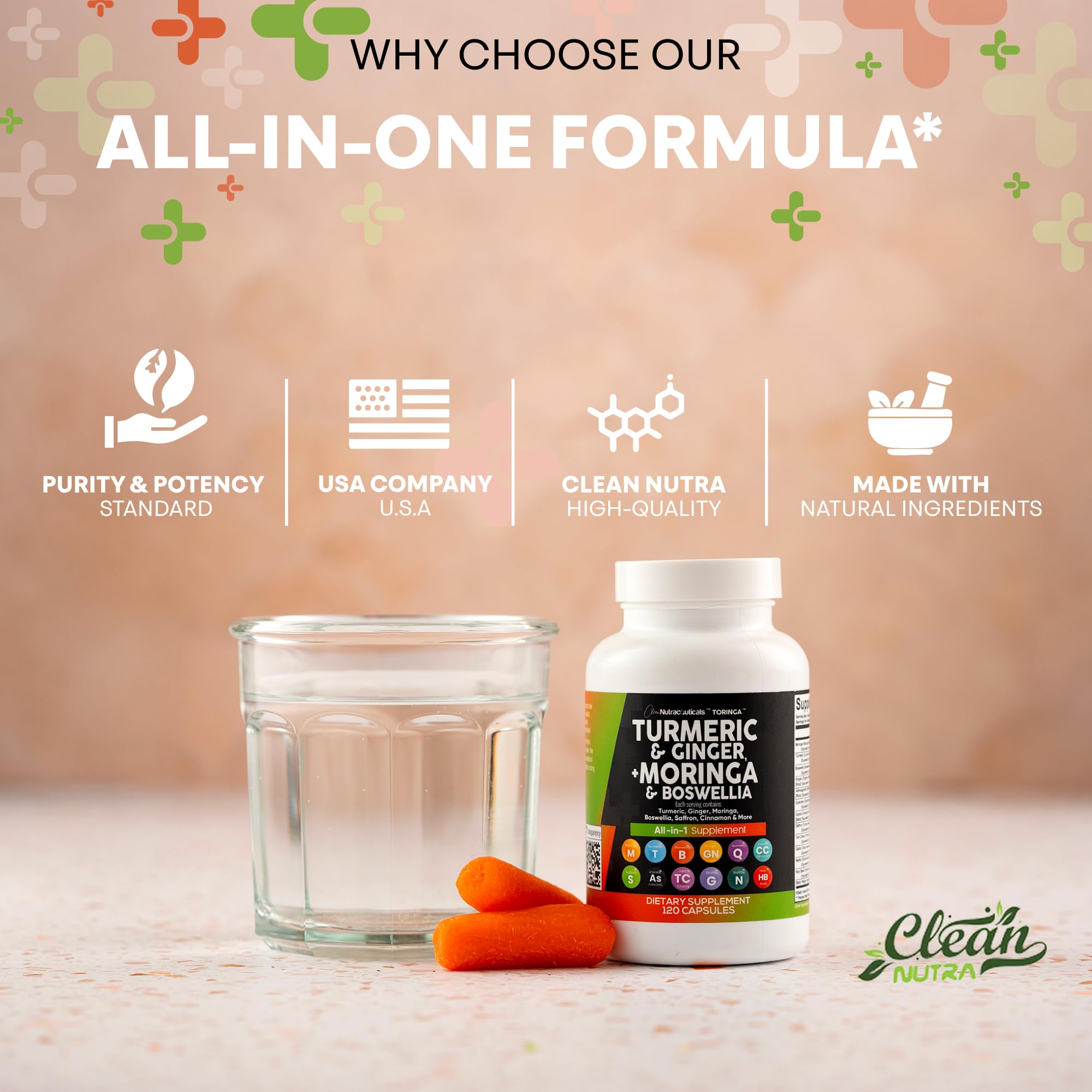Clean Nutraceuticals garlic nettle holy basil components in capsules highlight natural wellness potential.