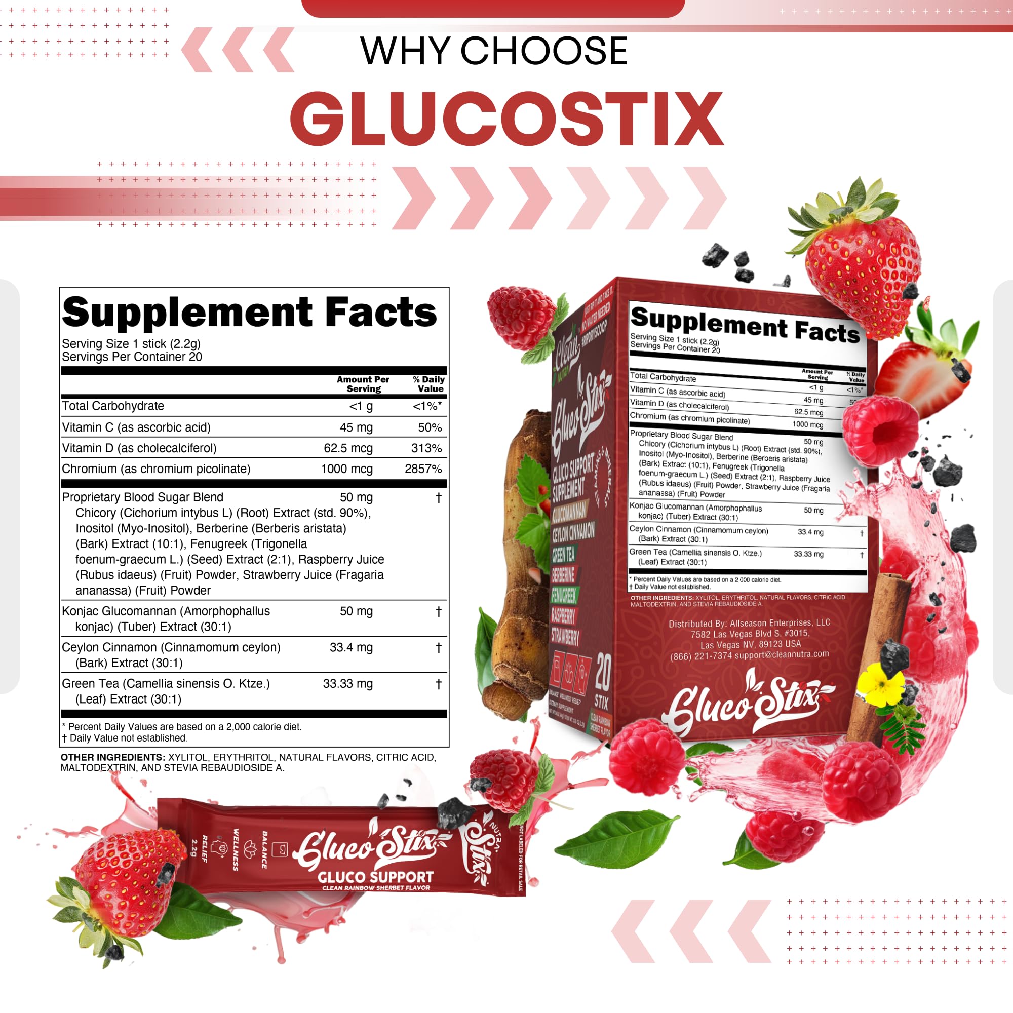 Clean Nutraceuticals Gluco Stix powder close-up showing texture and color.