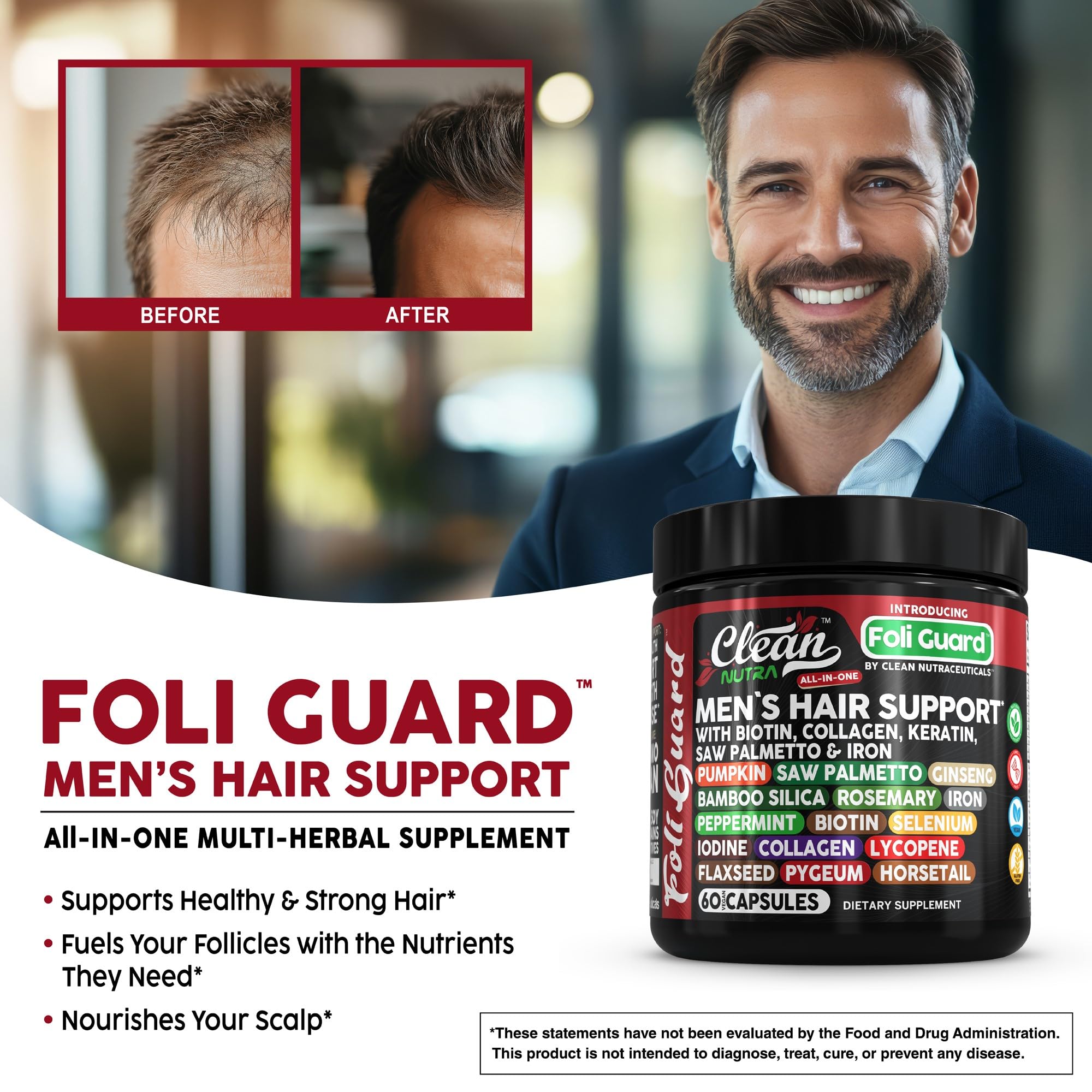 Spoons with hair growth ingredients illustrating blend of botanicals.