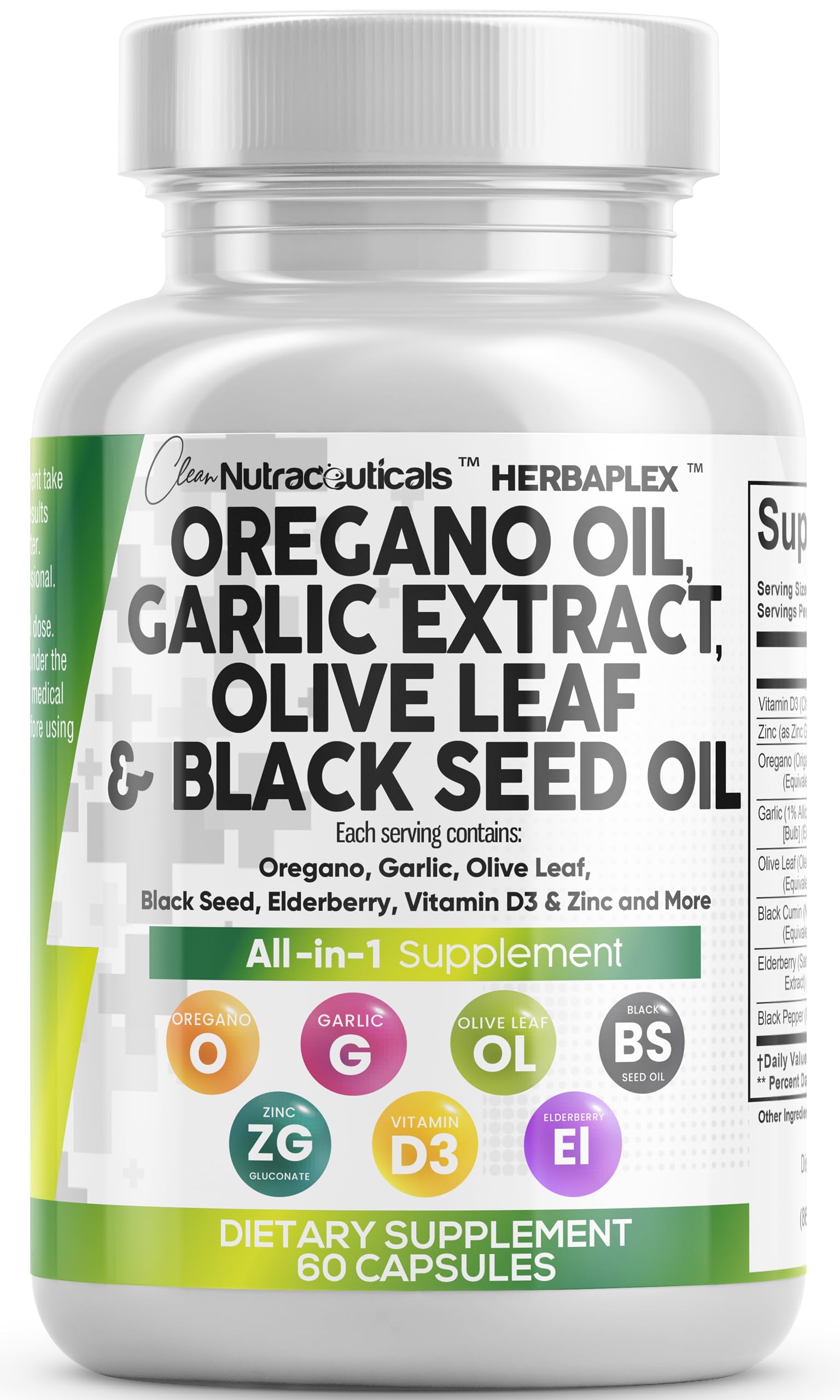 Clean Nutraceuticals Herbaplex oregano oil capsules bottle for daily immune support.