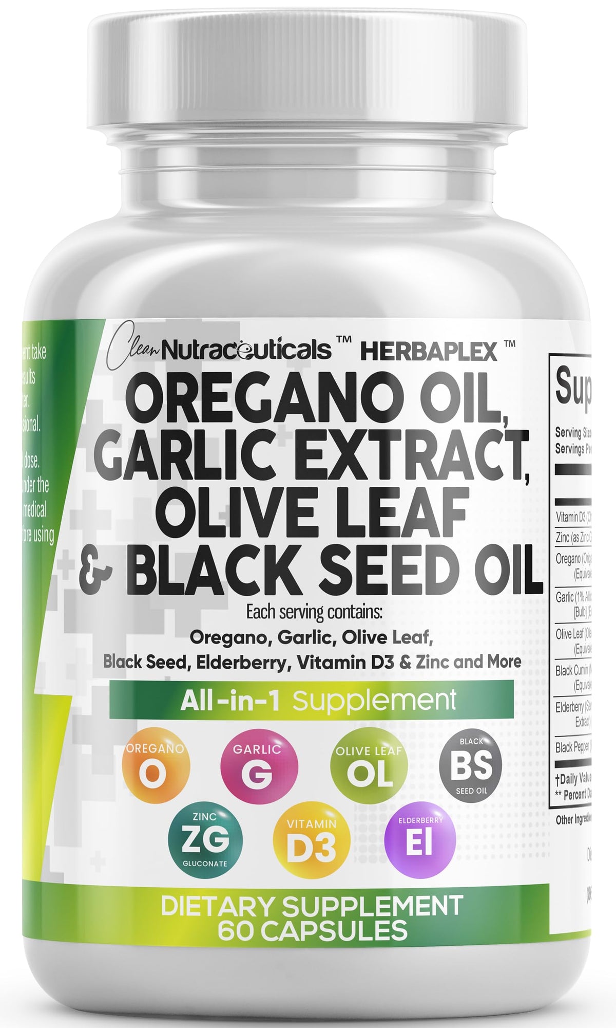 Clean Nutraceuticals Herbaplex oregano oil capsules bottle for daily immune support.