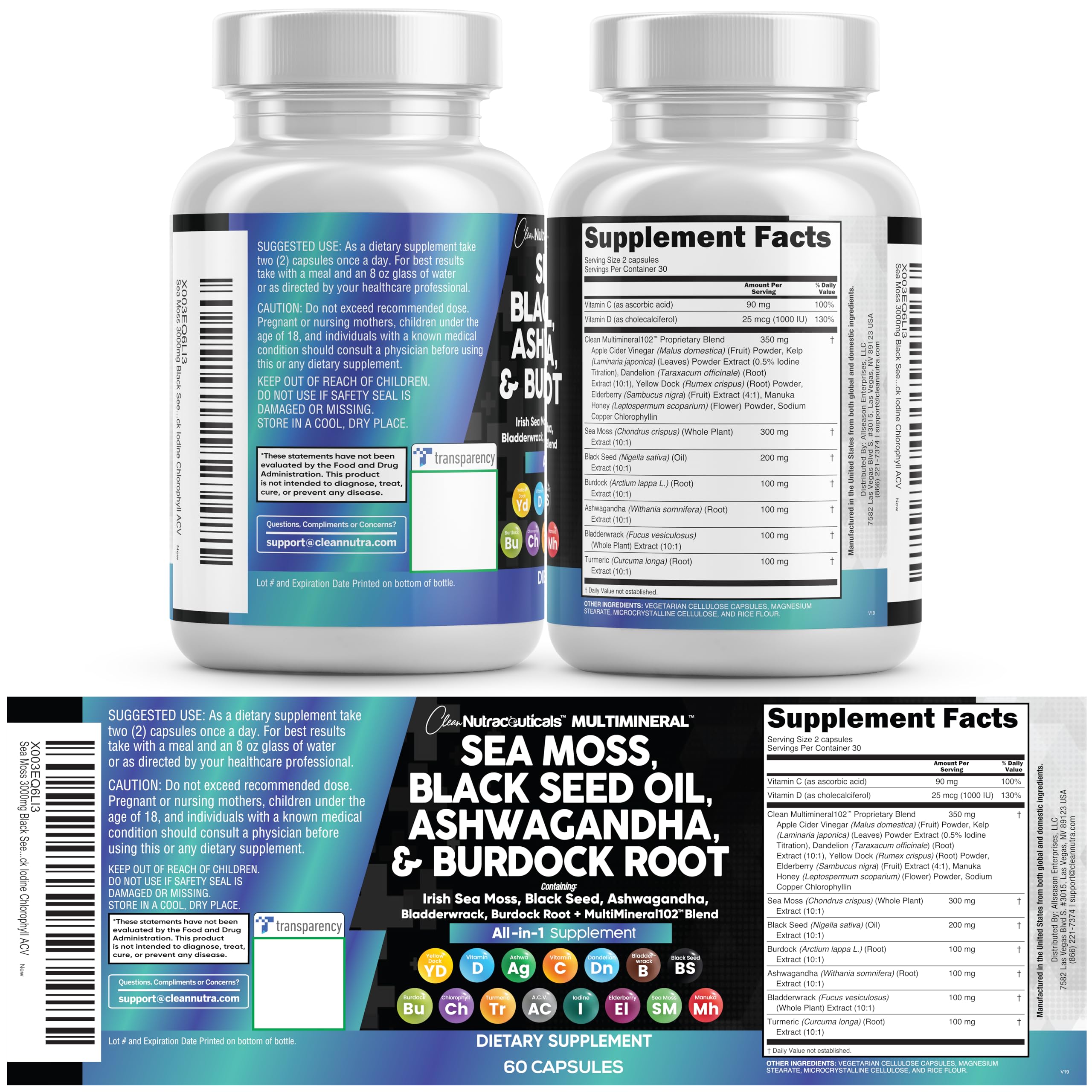 Clean Nutraceuticals iodine-chlorophyll-acv capsules for plant-powered nourishment.