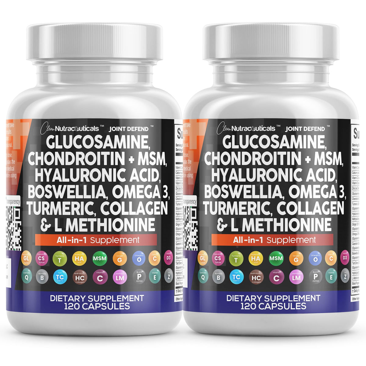 Clean Nutraceuticals Joint Defend bottle front highlights 15-in-1 joint support for mobility