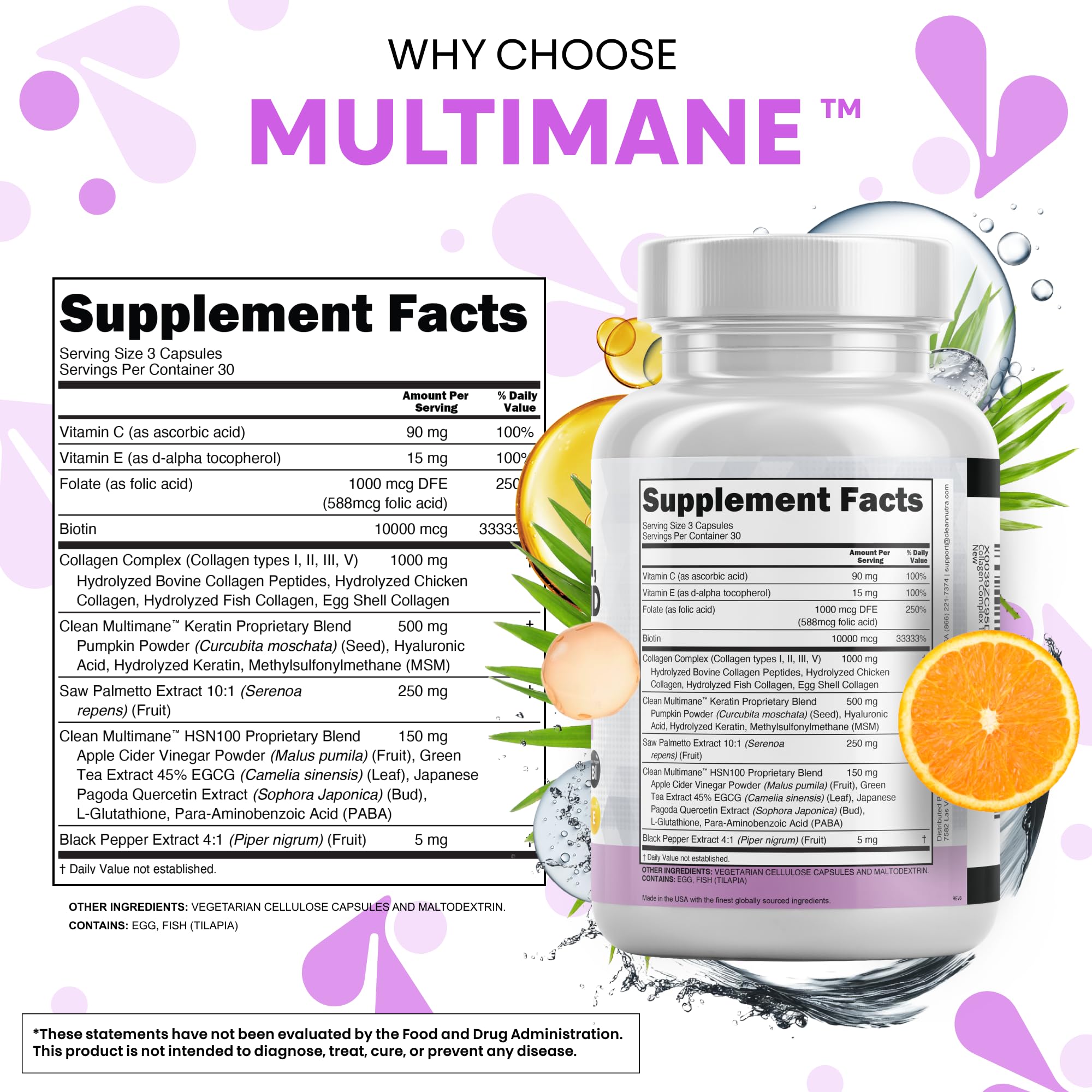 Clean Nutraceuticals biotin and keratin capsules for hair strength and shine